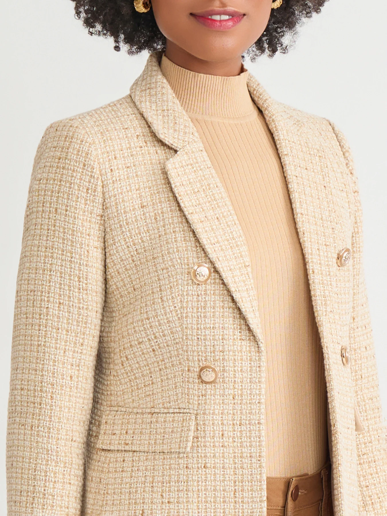 Faux Double Breasted Blazer, Tweed - Image 3
