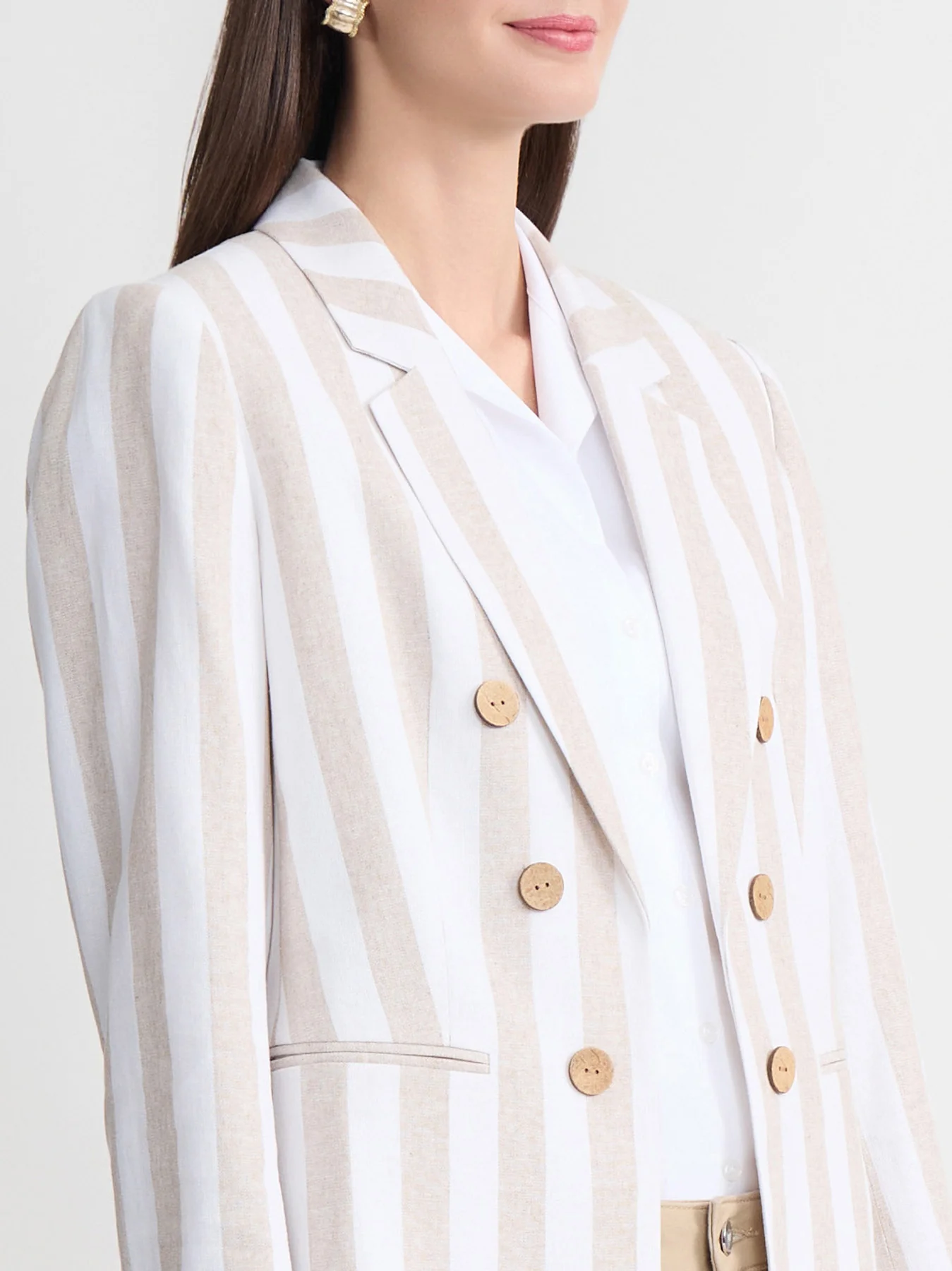 Faux Double Breasted Jacket, Linen Stripe - Image 3