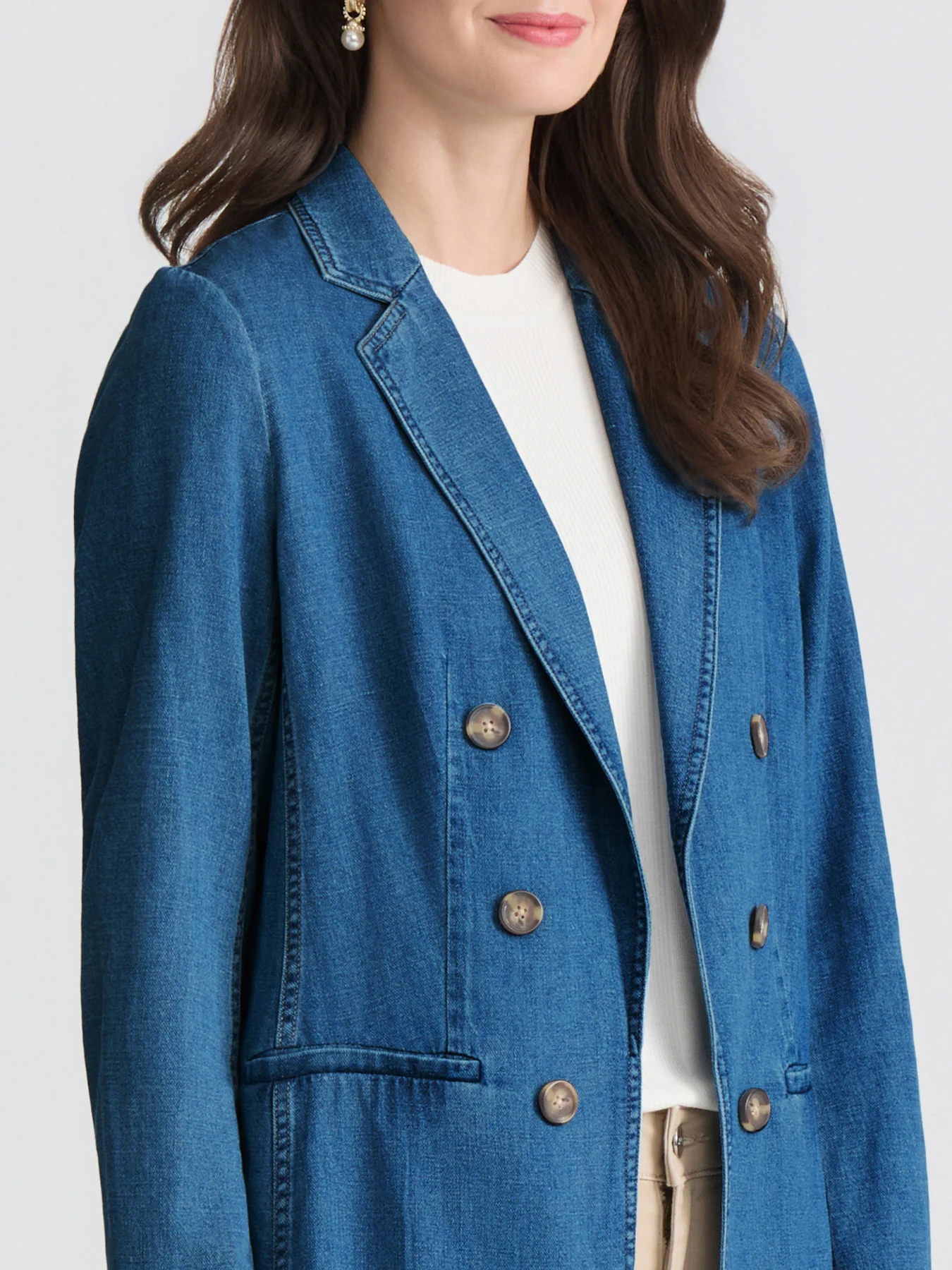 Petite Faux Double Breasted Jacket, Stretch Denim - Image 3