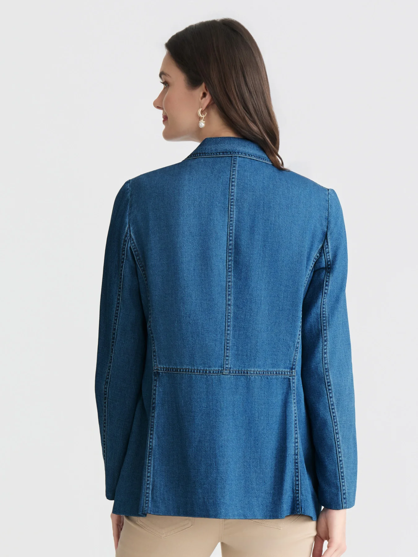 Petite Faux Double Breasted Jacket, Stretch Denim - Image 4