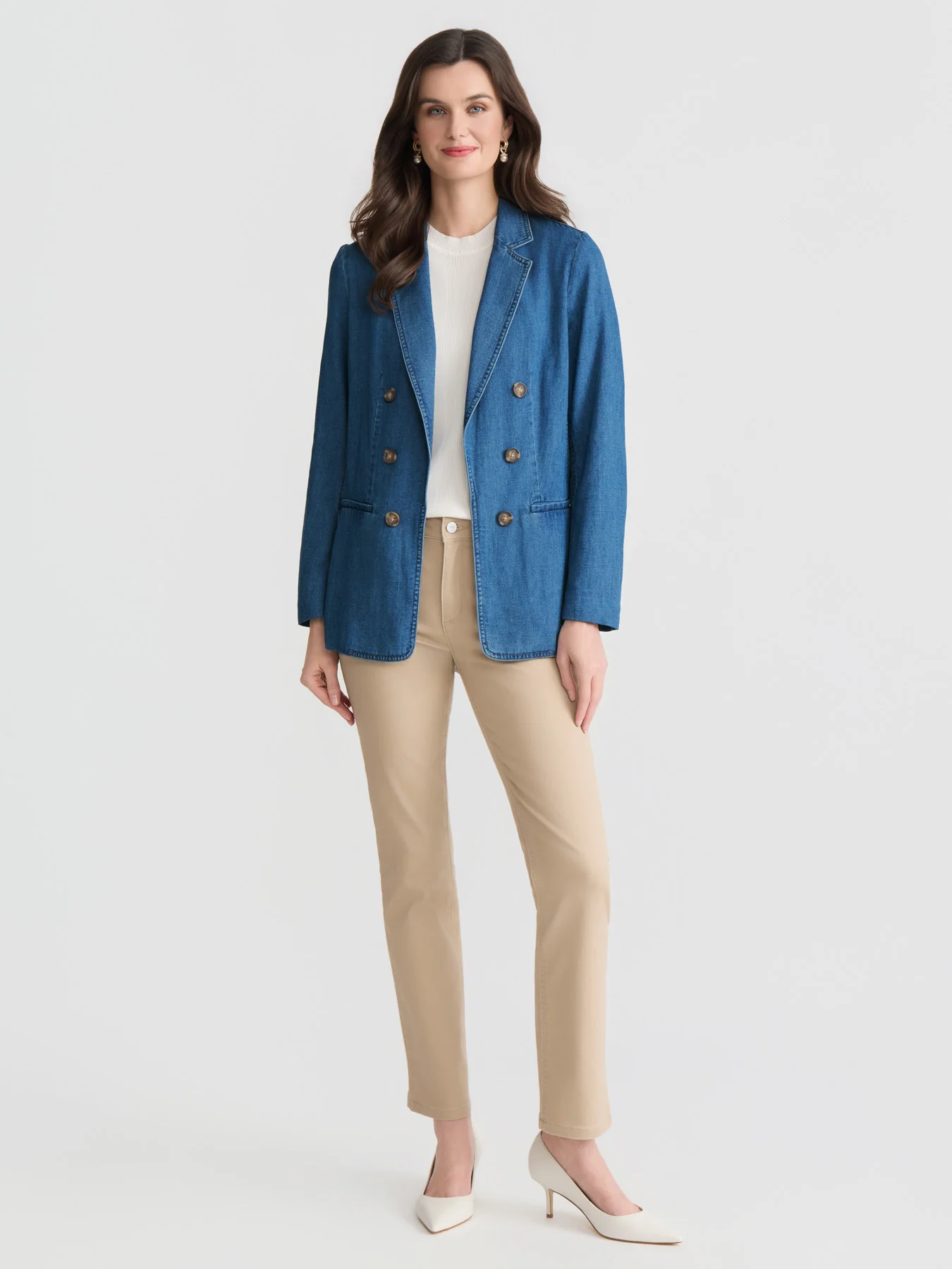 Petite Faux Double Breasted Jacket, Stretch Denim - Image 5