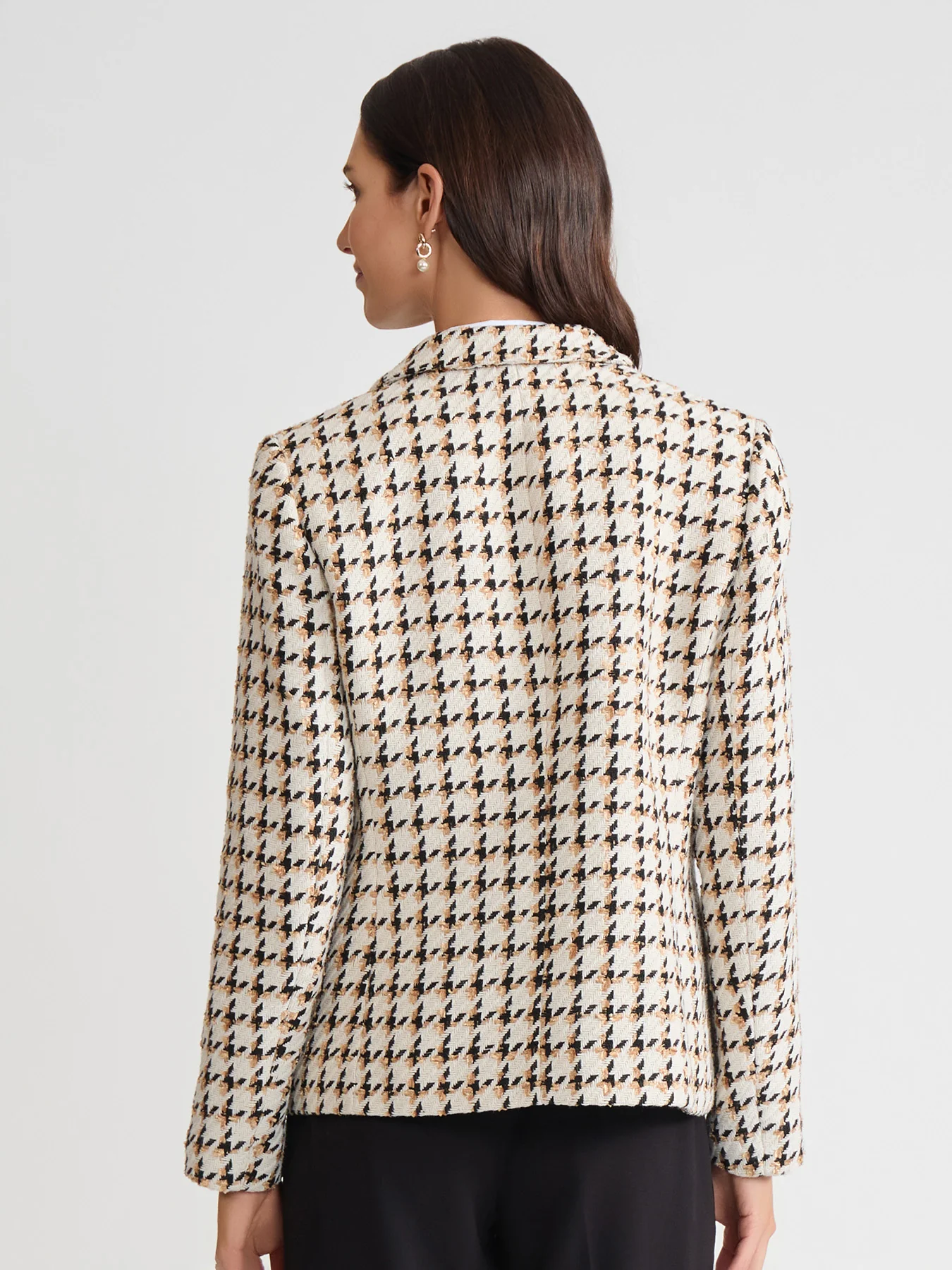 Petite Faux Double Breasted Jacket, Tweed Houndstooth - Image 3