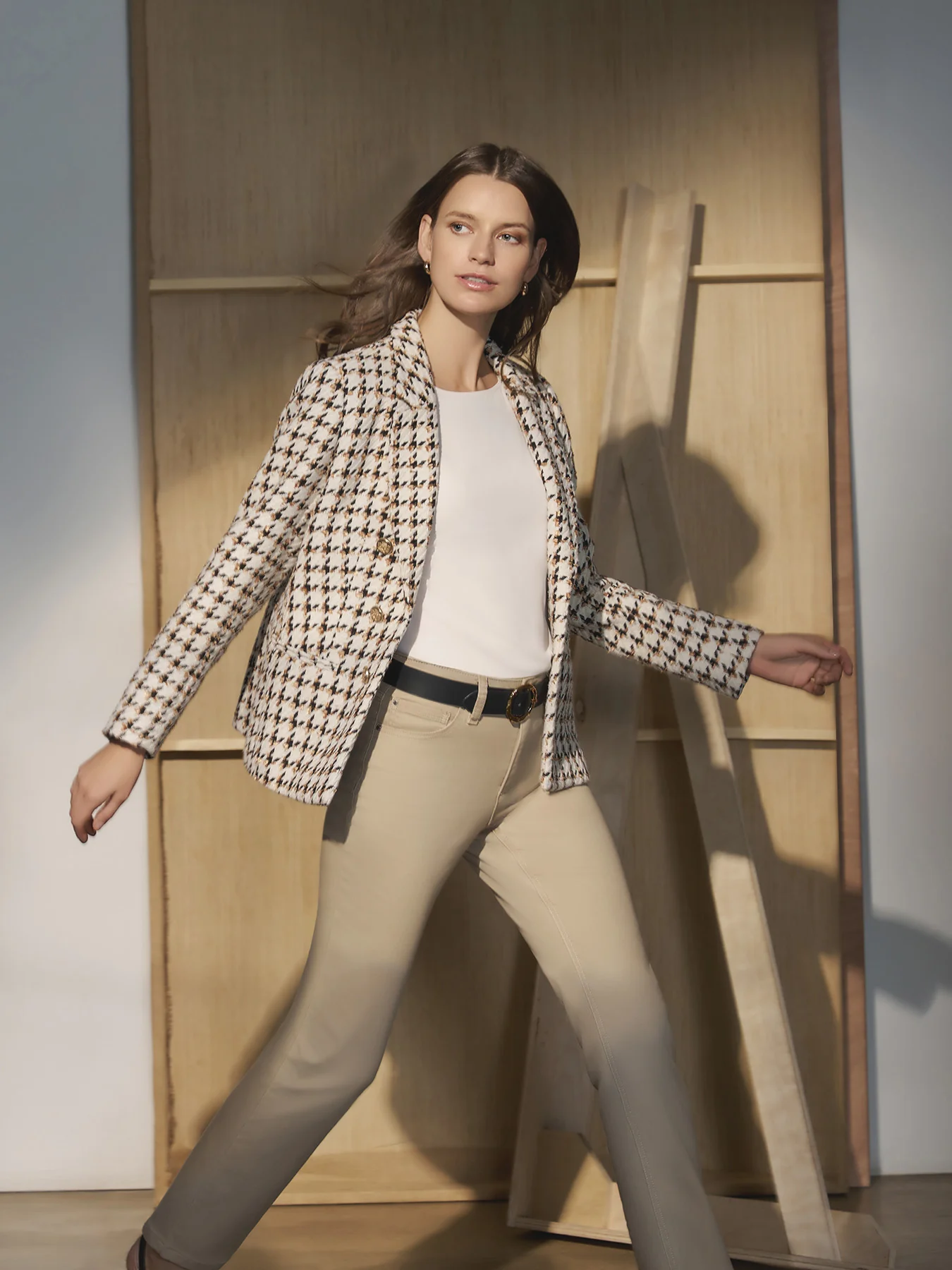 Petite Faux Double Breasted Jacket, Tweed Houndstooth - Image 6