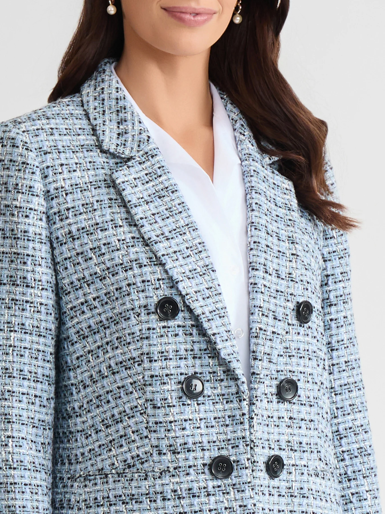 Petite Faux Double Breasted Jacket, Tweed - Image 3