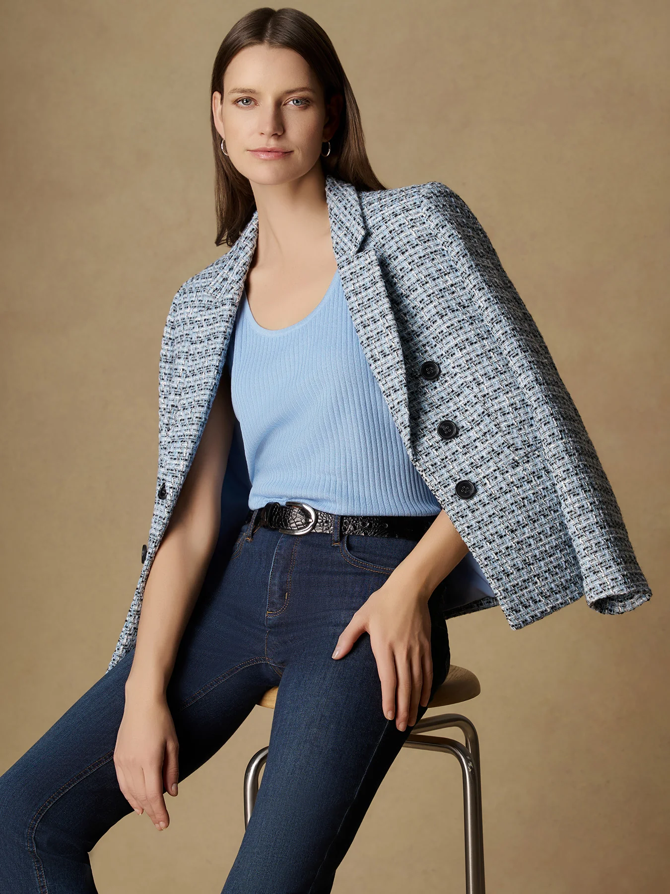 Petite Faux Double Breasted Jacket, Tweed - Image 6