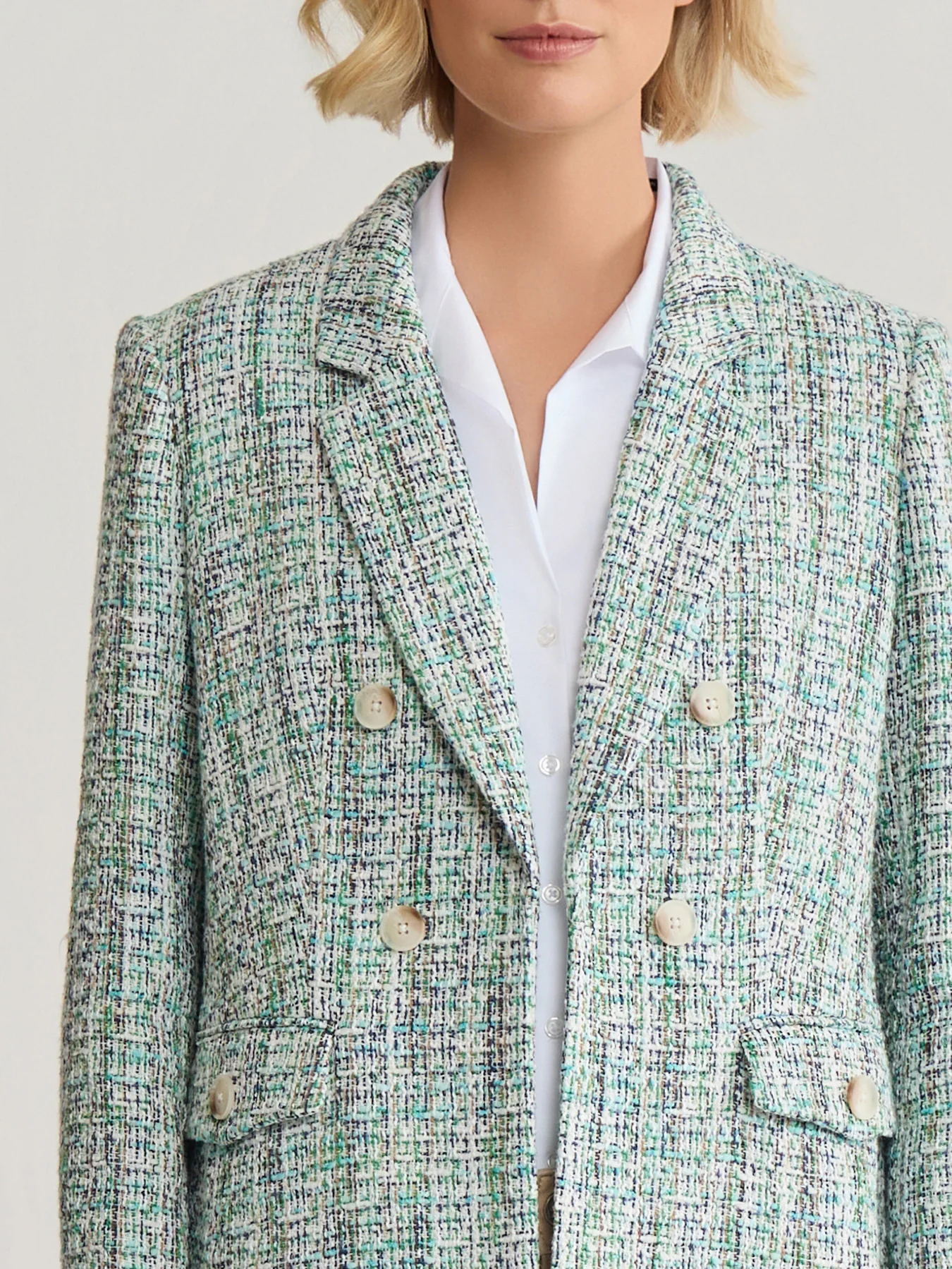 Plus Faux Double Breasted Jacket with Flap Pock
ets, Tweed - Image 4