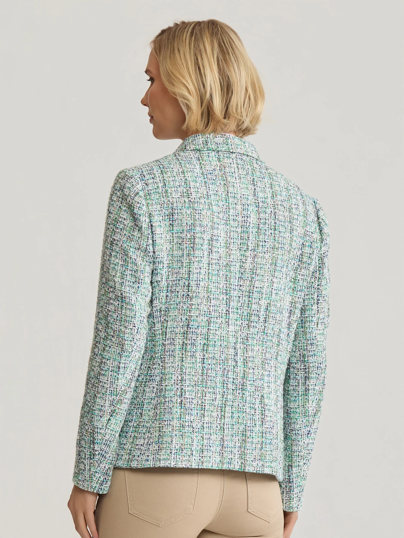 Plus Faux Double Breasted Jacket with Flap Pock
ets, Tweed - Image 5