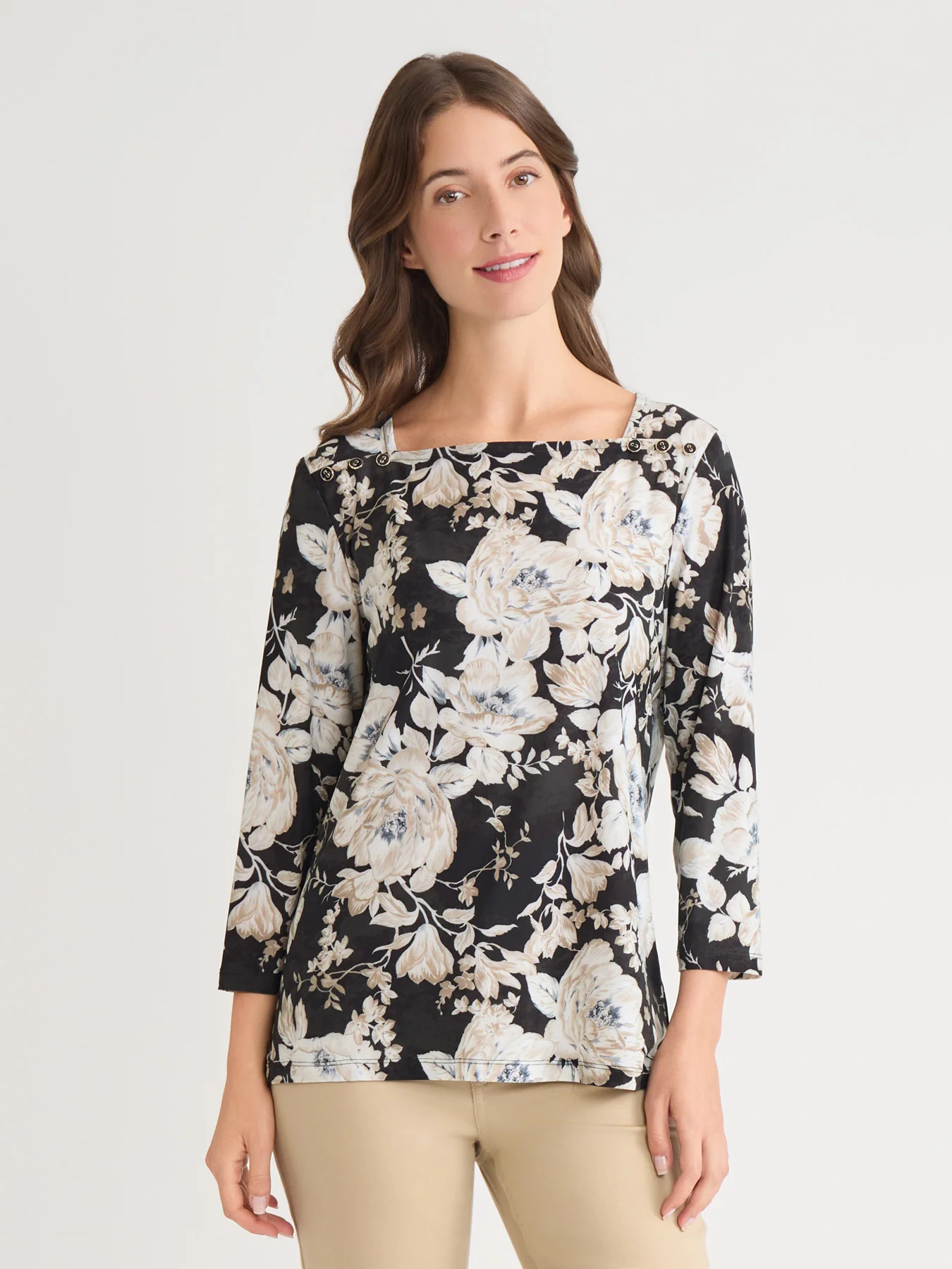 Floral Square Neck Top, Everyday Knit