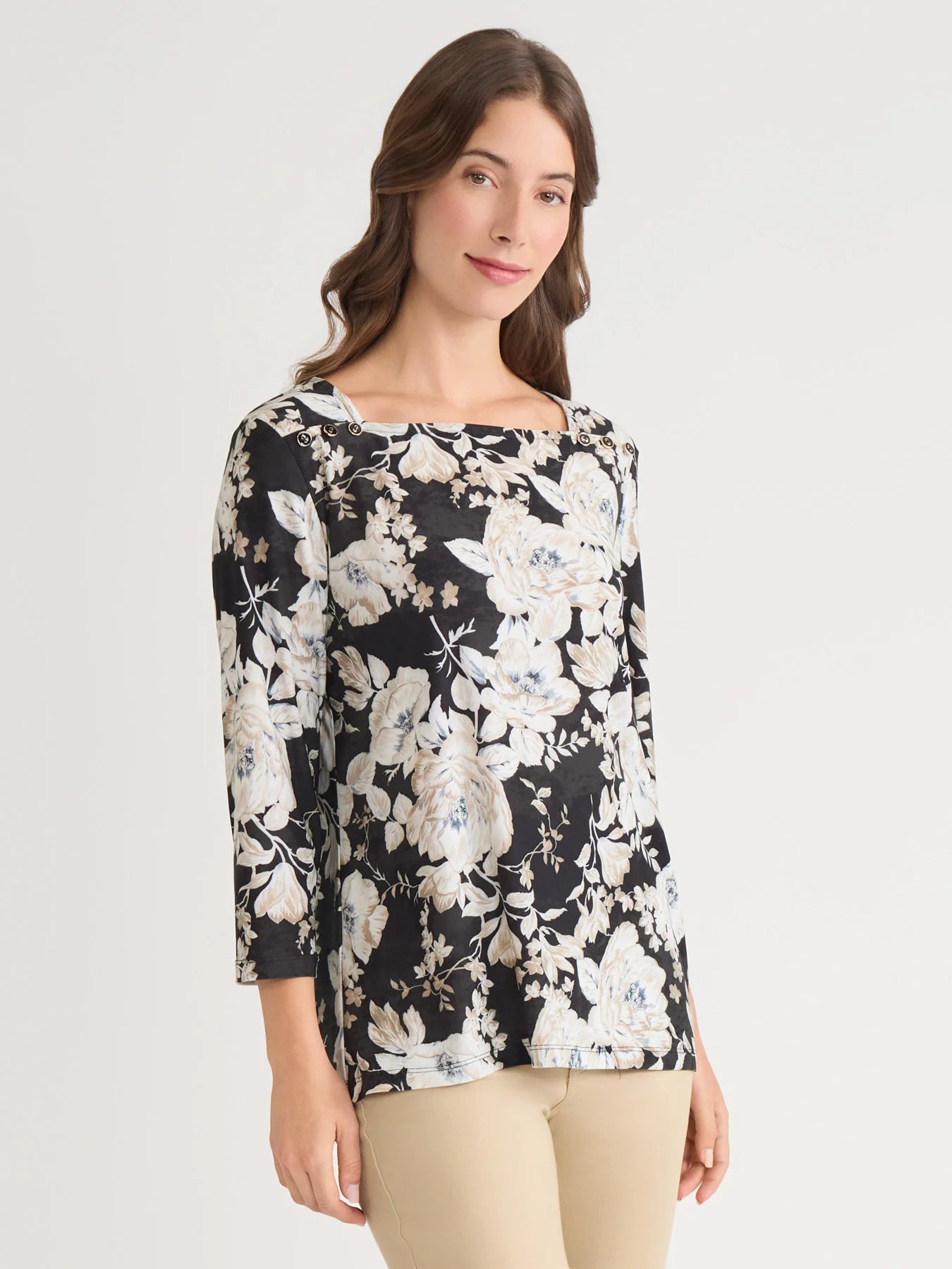 Floral Square Neck Top, Everyday Knit - Image 2