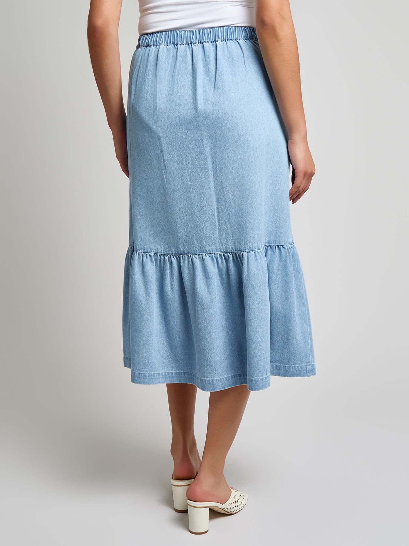 Flounced Button Front Skirt, Chambray - Image 3