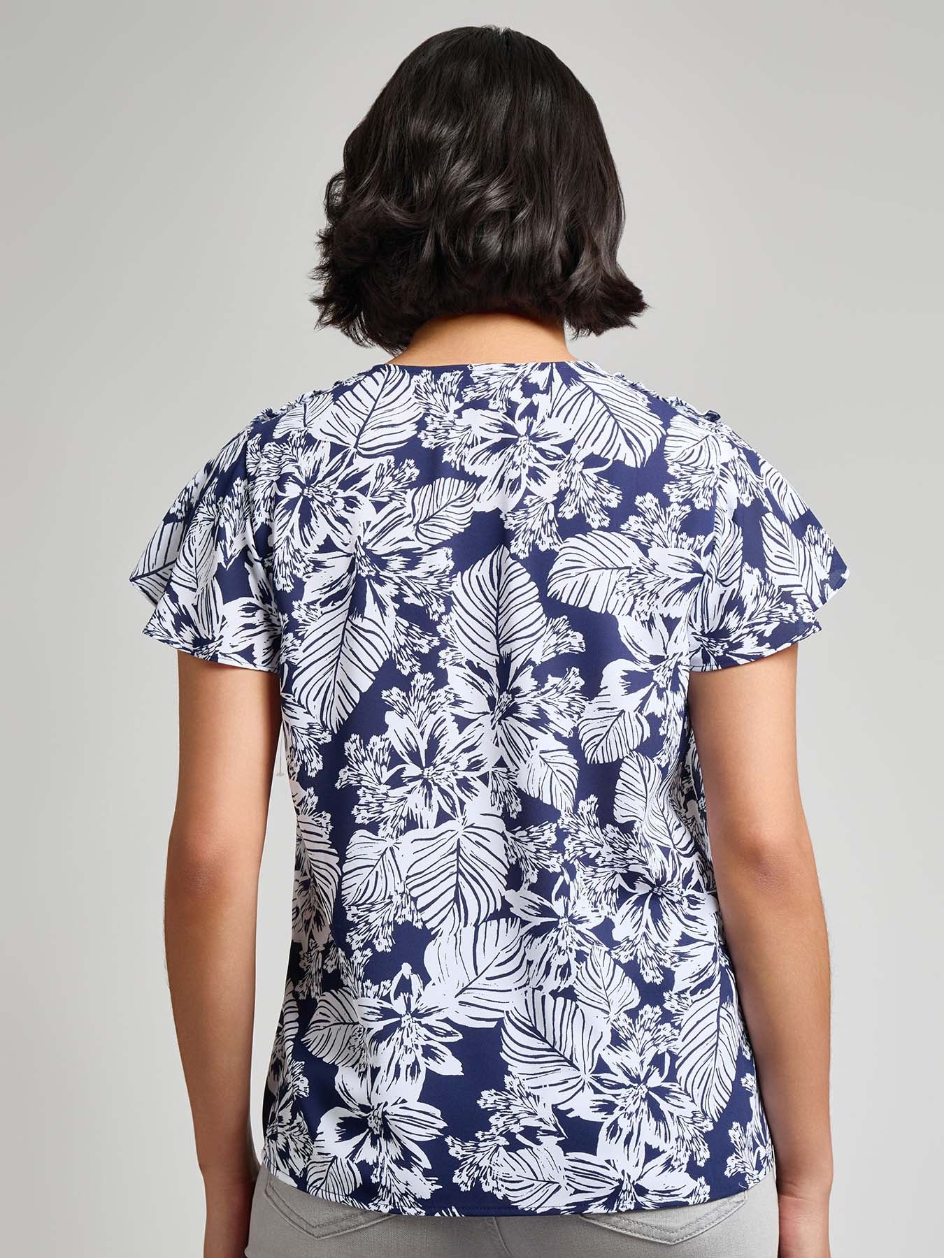 Petite Flutter Sleeve V-Neck Blouse, Crepe de Chine - Image 3