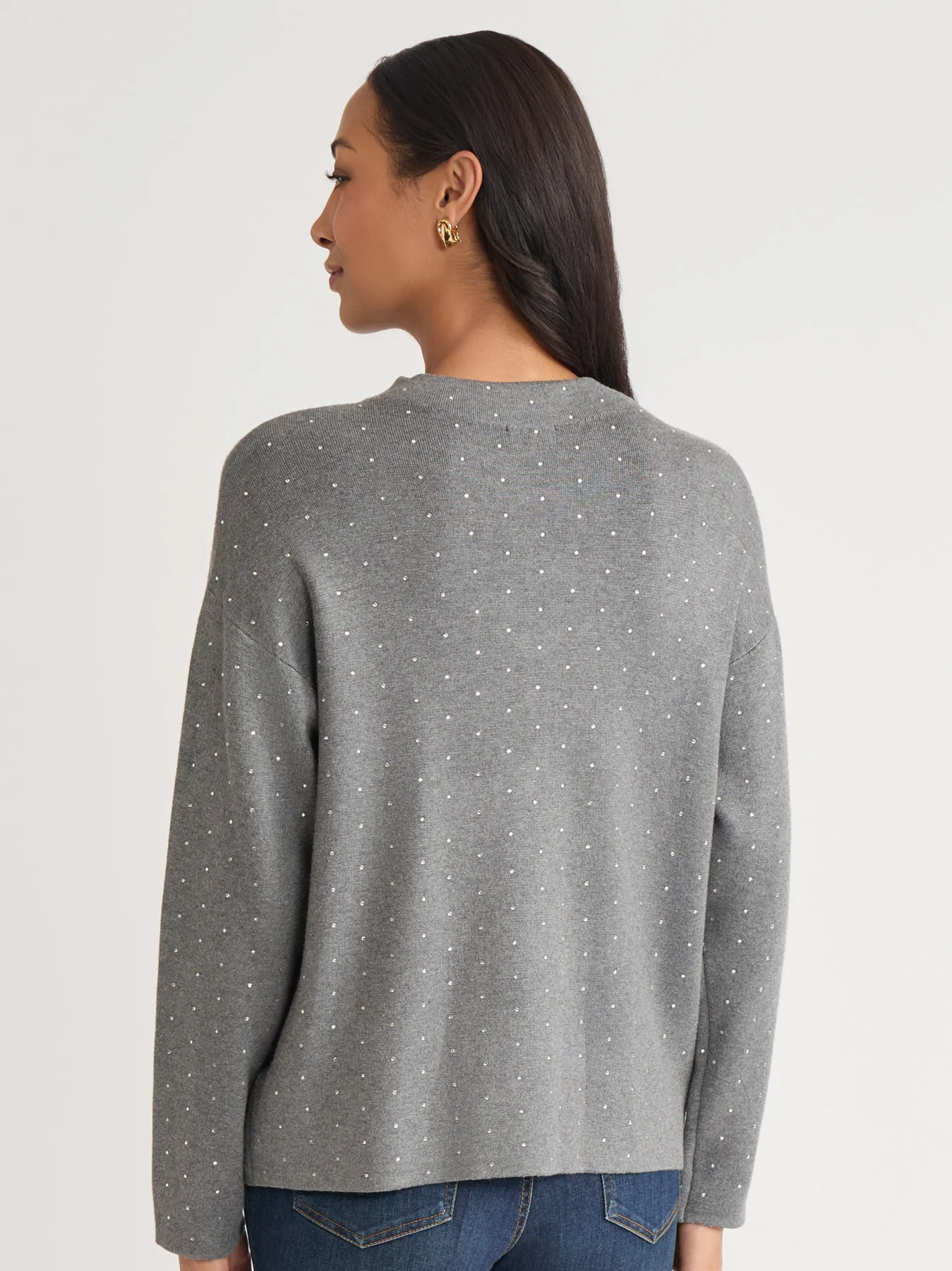 Petite Funnel Neck Studded Accent Sweater - Image 4