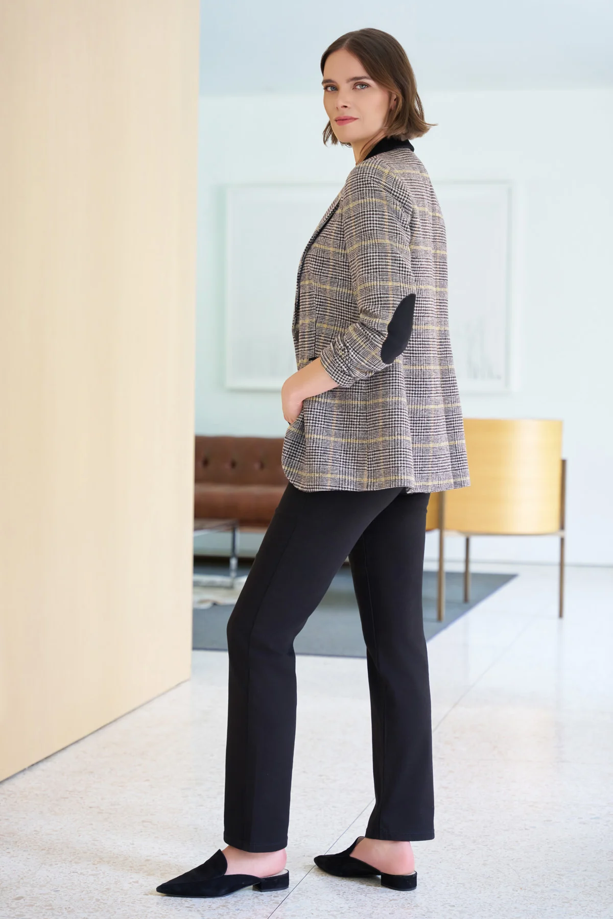 Petite One Button Elbow Patch Blazer - Image 8