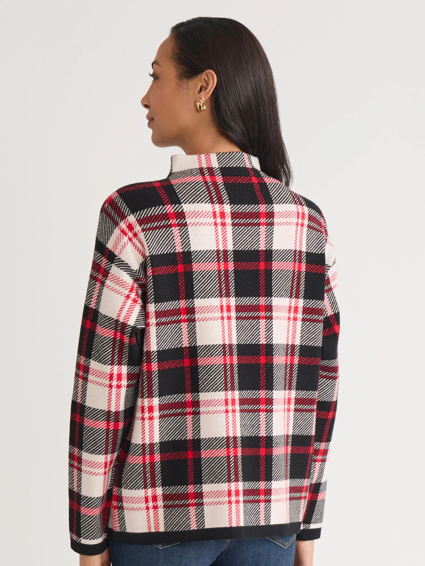 Petite Plaid Mock Neck Sweater - Image 3