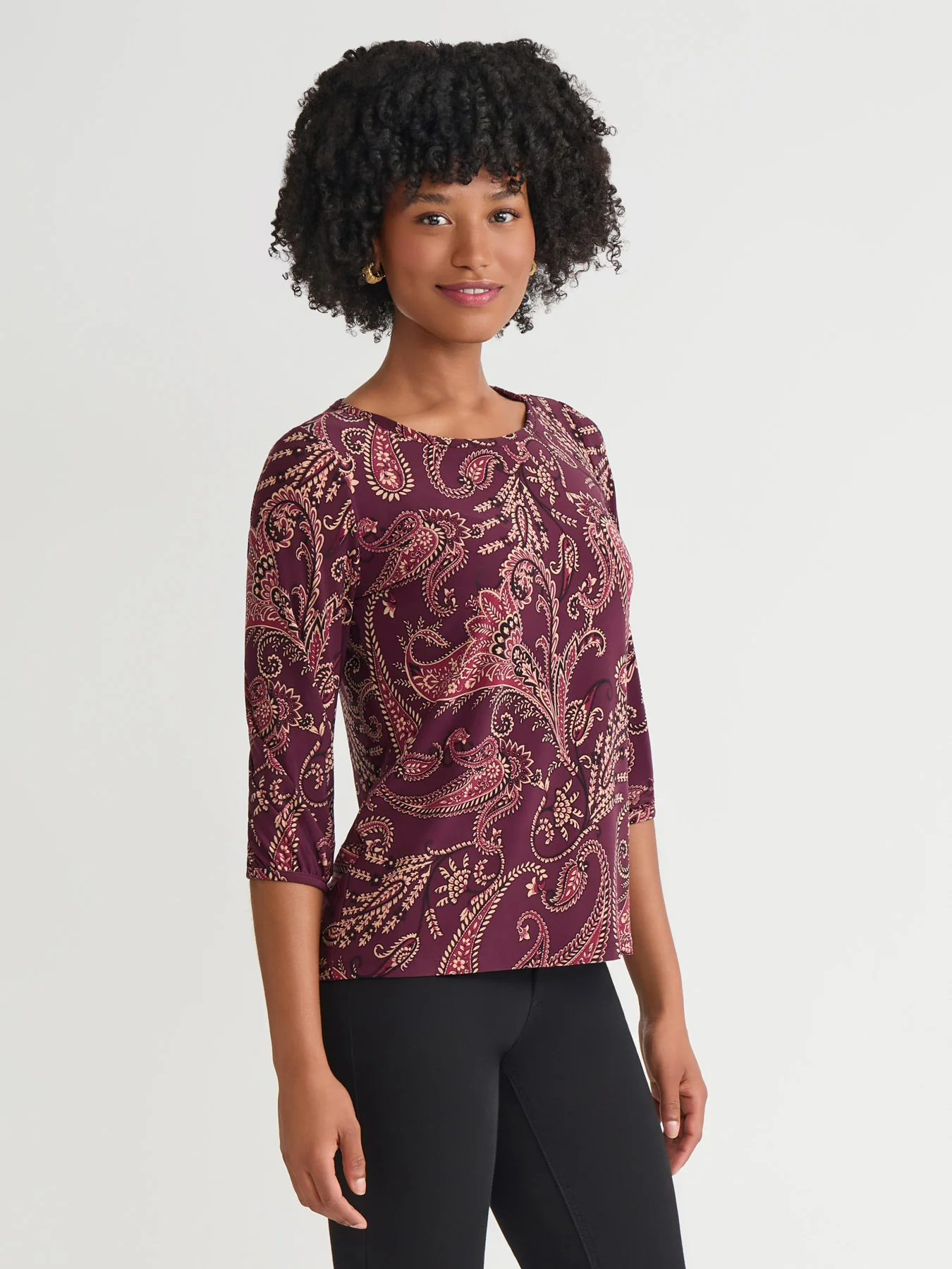 Printed Moss Crepe Puff Sleeve Top - Image 2