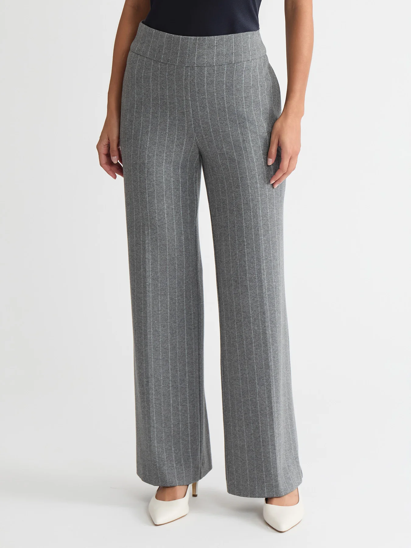 Petite Pull-On Wide Leg Trouser, Pinstripe