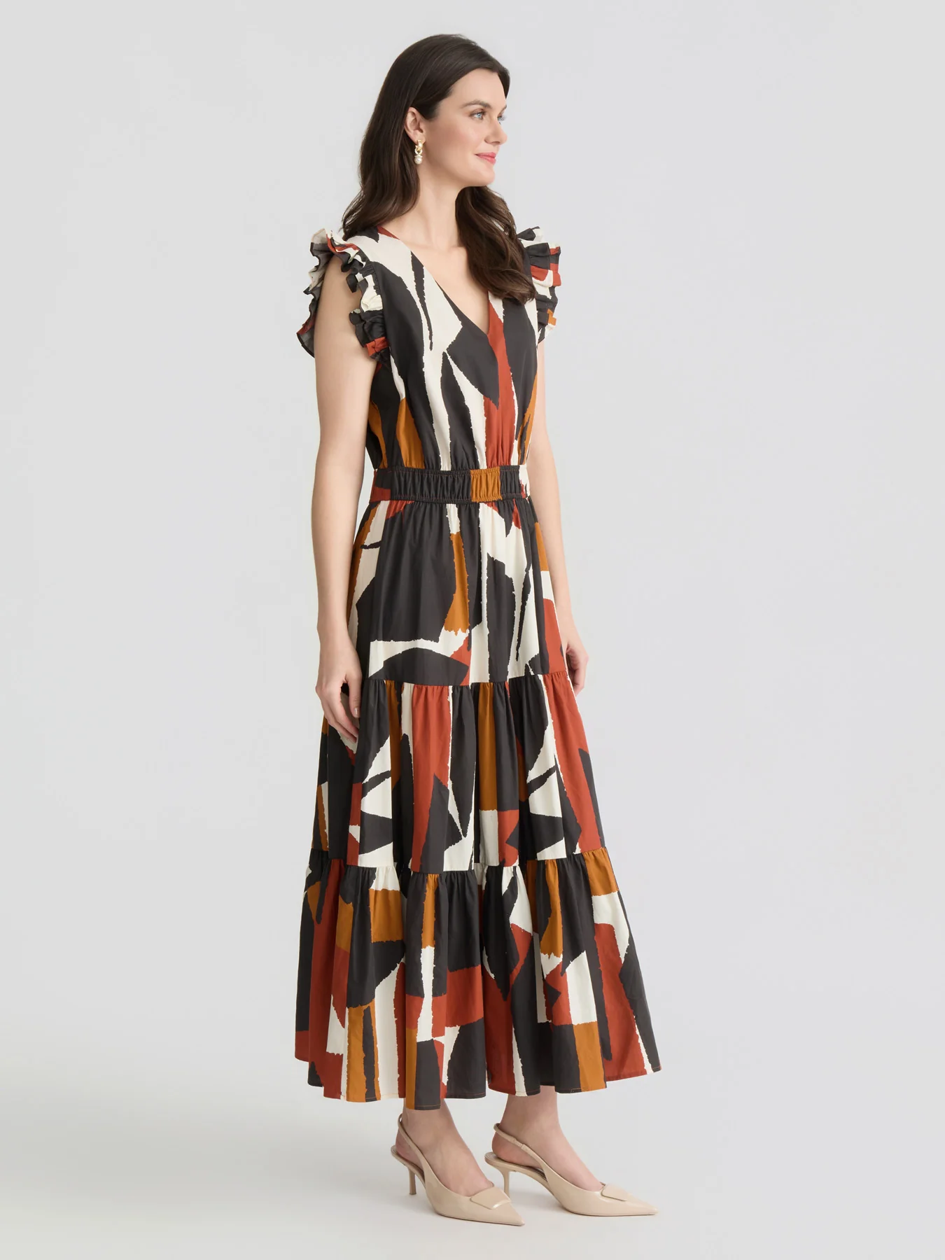 Petite Ruffle Sleeve Tiered Maxi Dress, Printed Cotton Poplin - Image 2