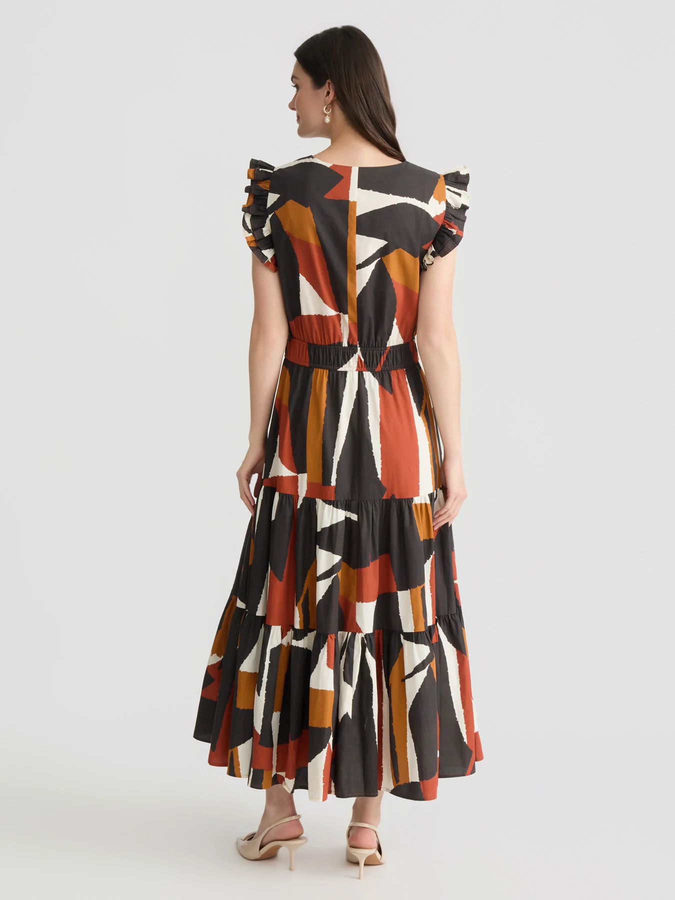 Petite Ruffle Sleeve Tiered Maxi Dress, Printed Cotton Poplin - Image 4
