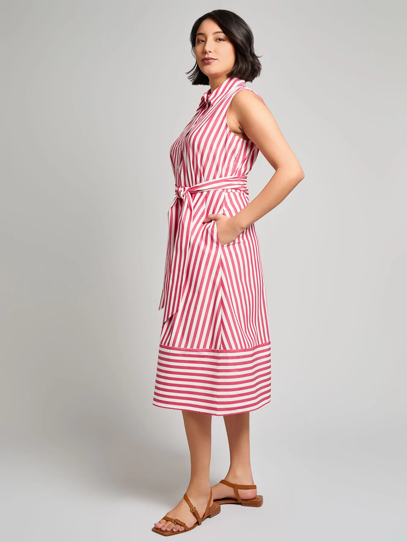 Petite Shannon Sleeveless Midi Shirt Dress, Stretch Cotton Blend - Image 3