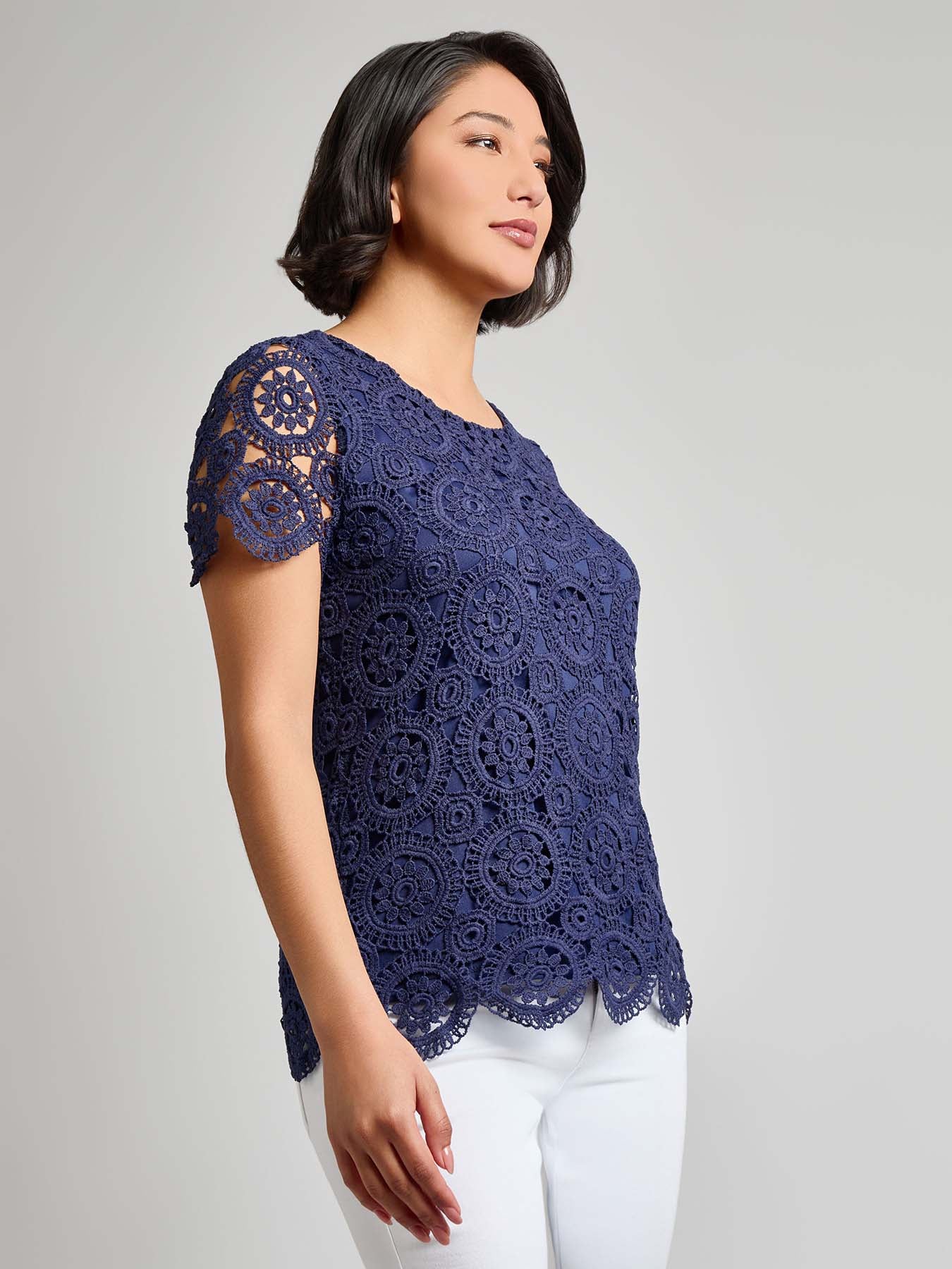Petite Short Sleeve Lace Top - Image 2
