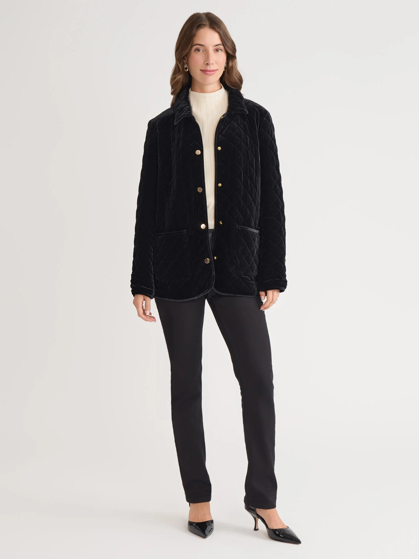 Petite Snap Front Quilted Jacket, Velvet - Image 5