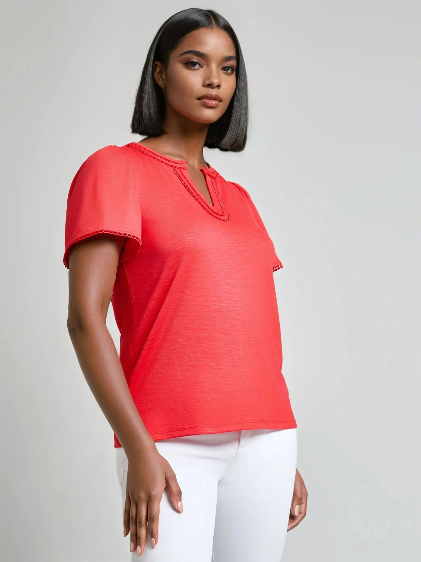 Petite Split Neck Flutter Sleeve Top - Image 2