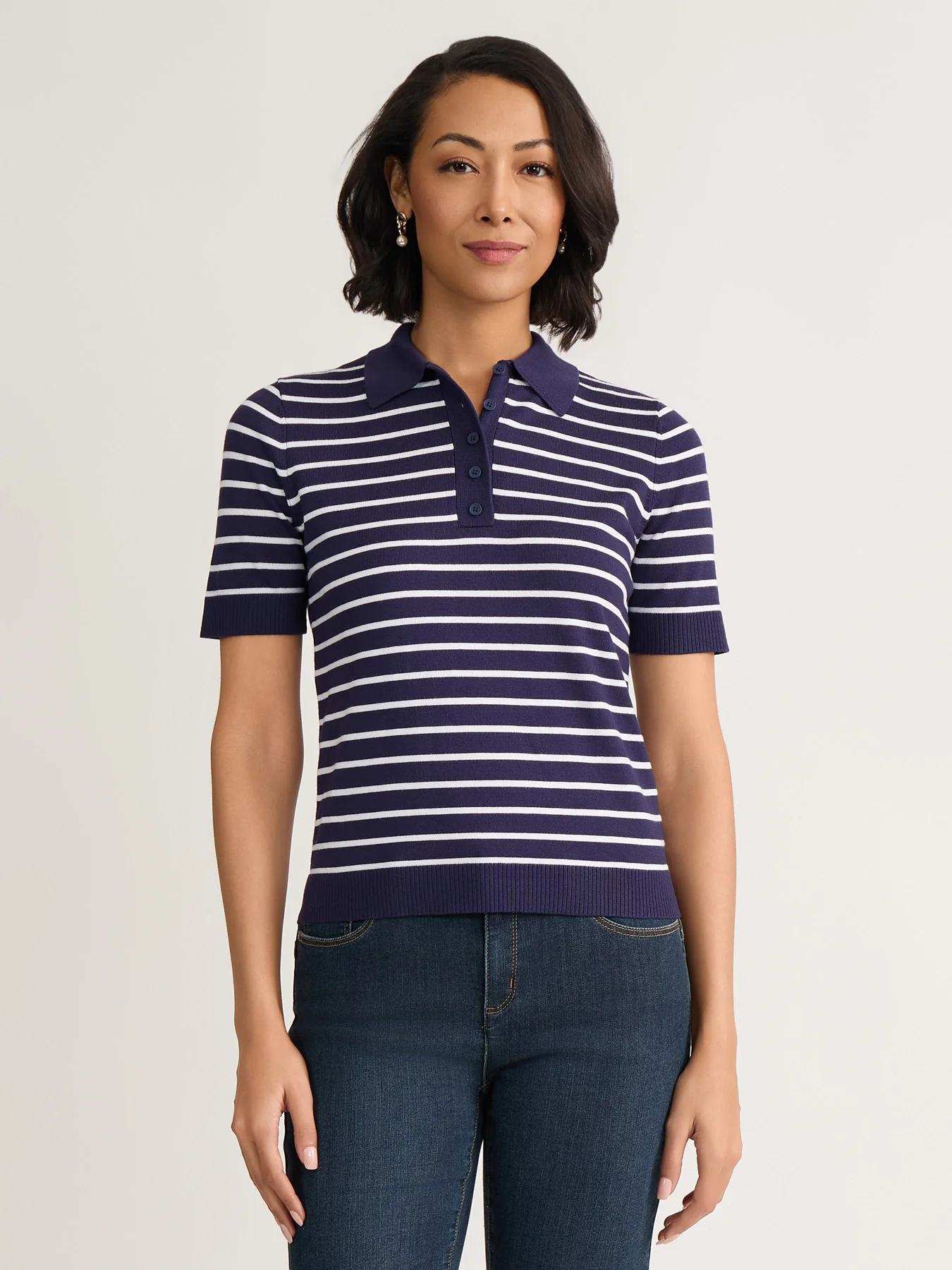 Petite Striped Polo Tee