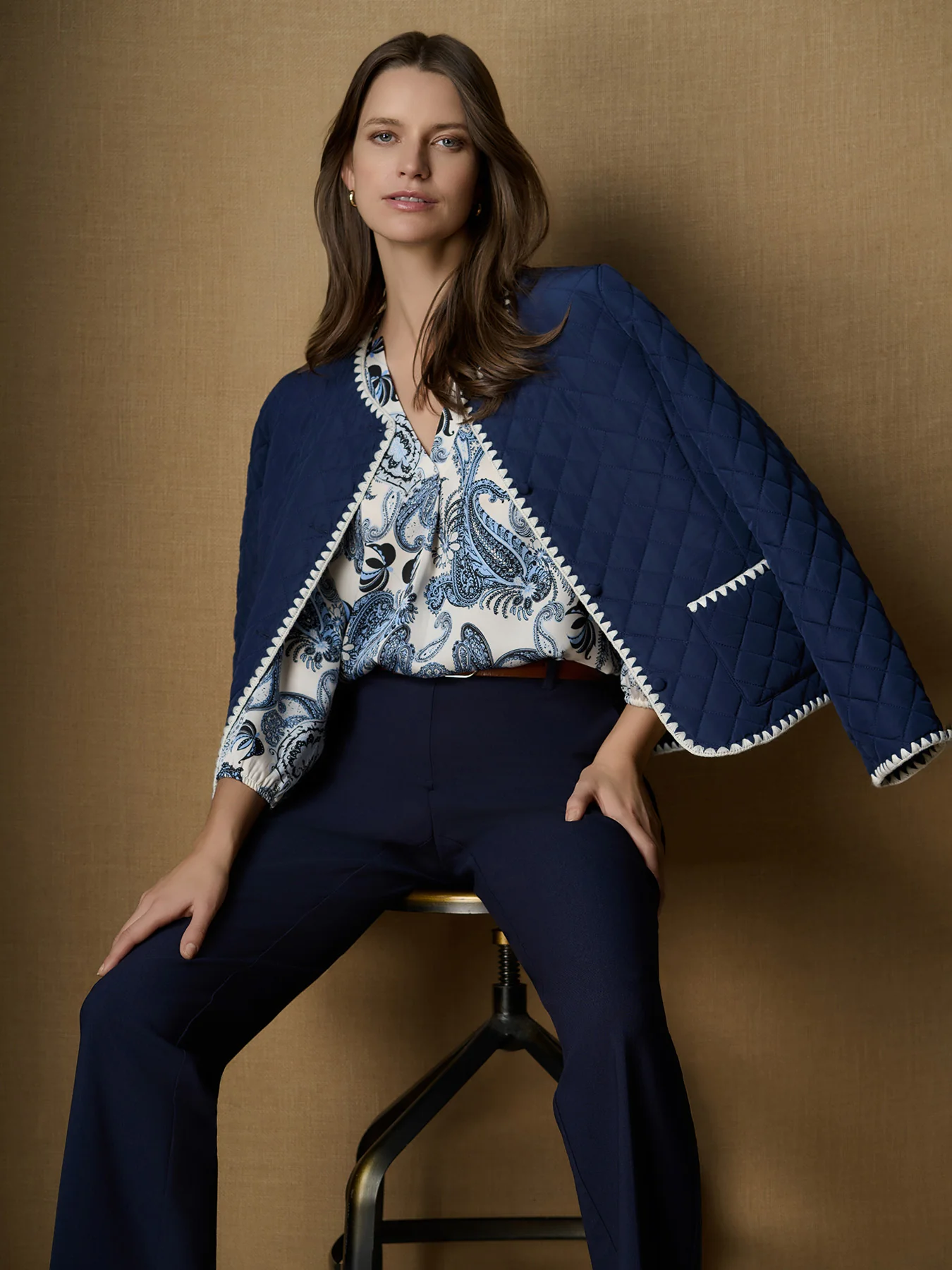 Petite V-Neck Pleated Kelly Blouse, Satin Twill - Image 5