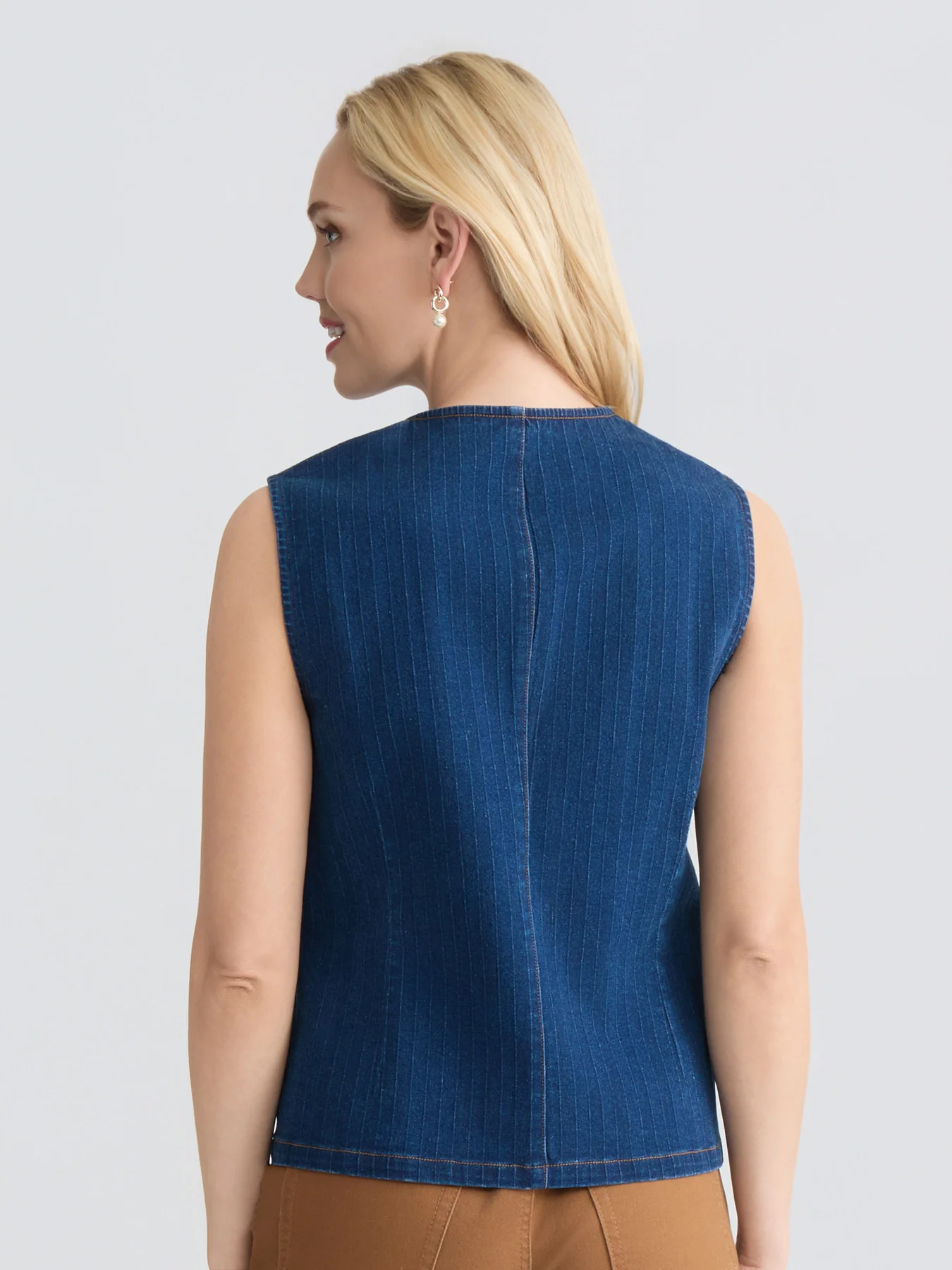 Petite Woven Stripe Denim Vest, Phoenix Wash - Image 4