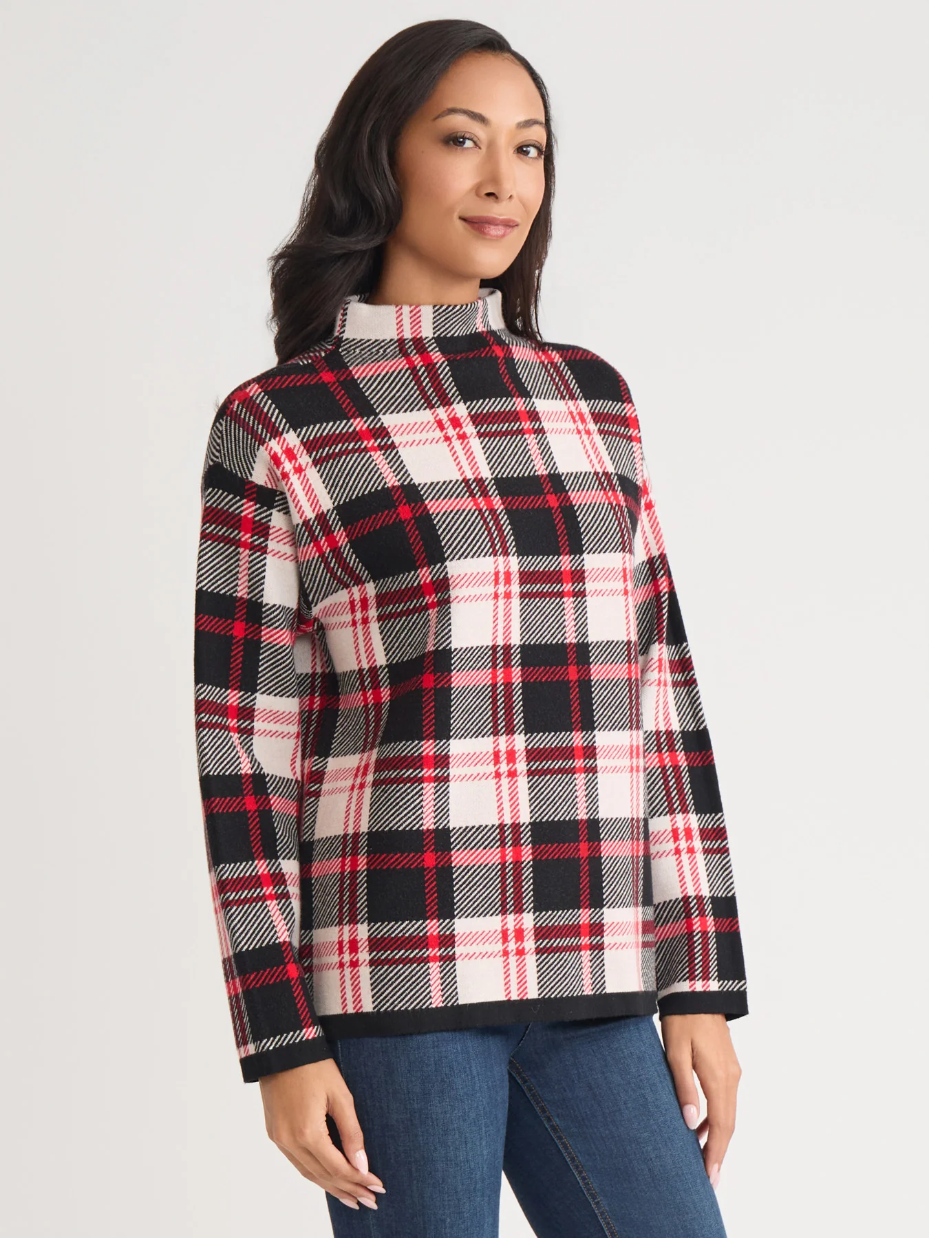 Plaid Funnel Neck Sweater - Image 2