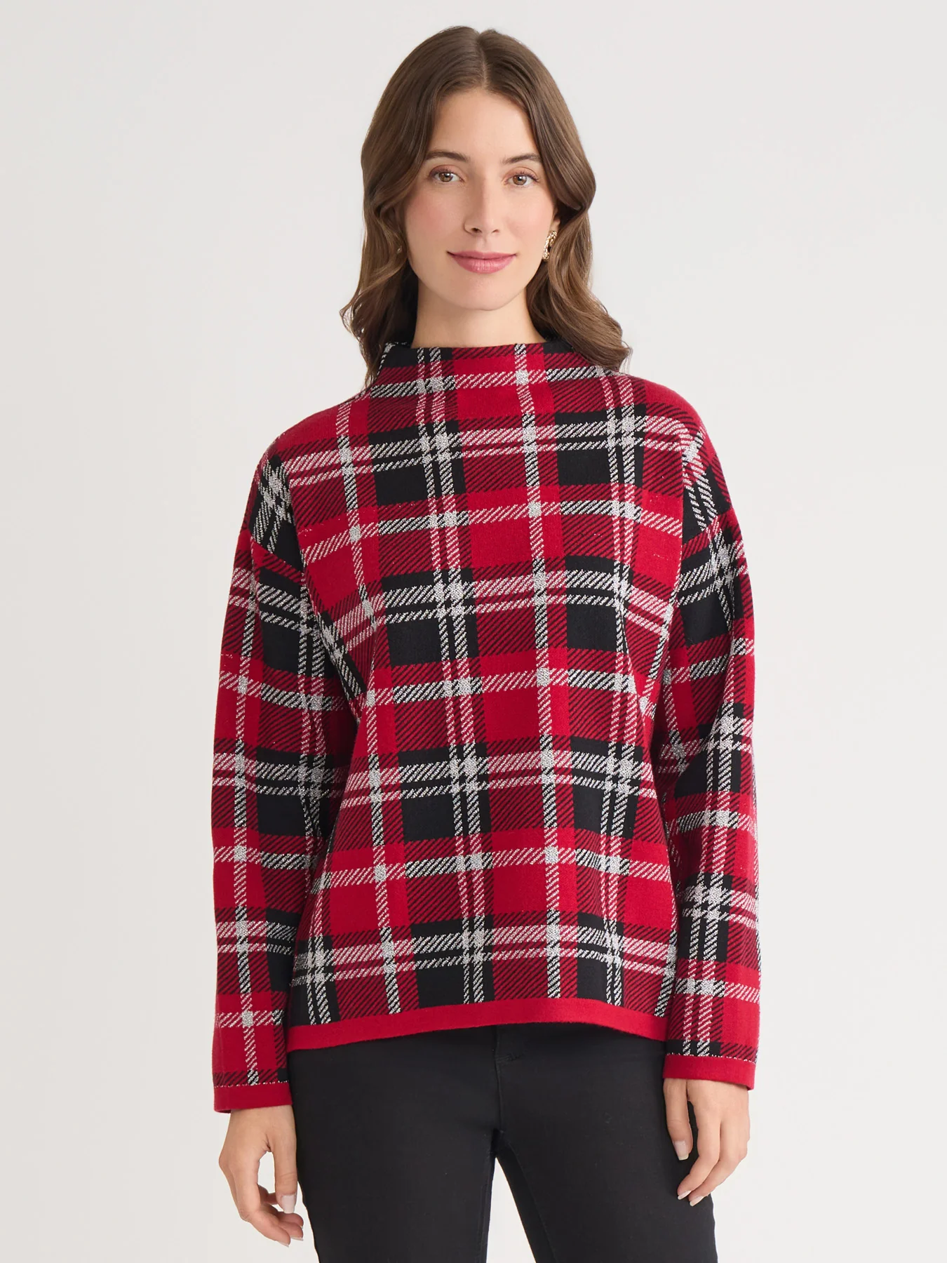 Plaid Mock Neck Sweater
