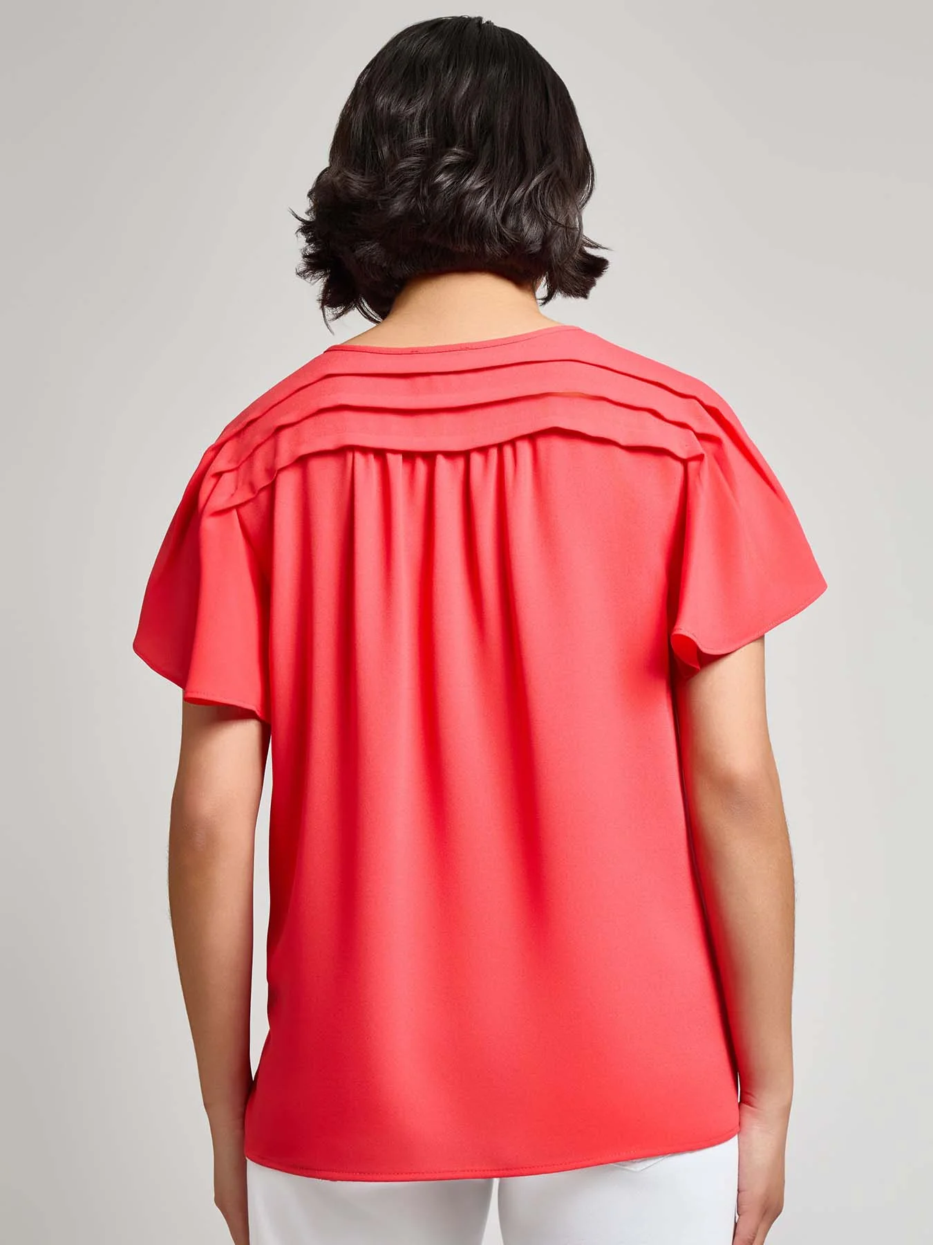 Pleated Shoulder Flutter Sleeve Blouse, Jasper Crepe - Image 3