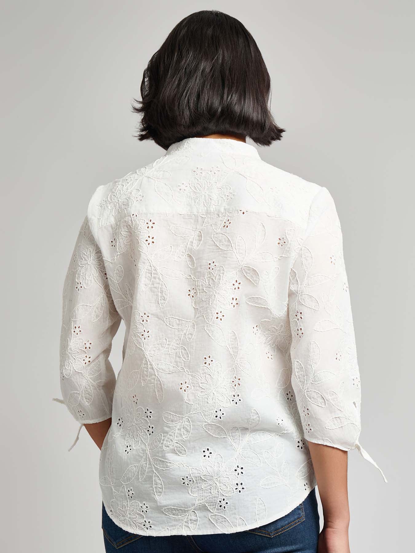 Plus Button Front Tie-Sleeve Shirt, Cotton Eyelet - Image 4