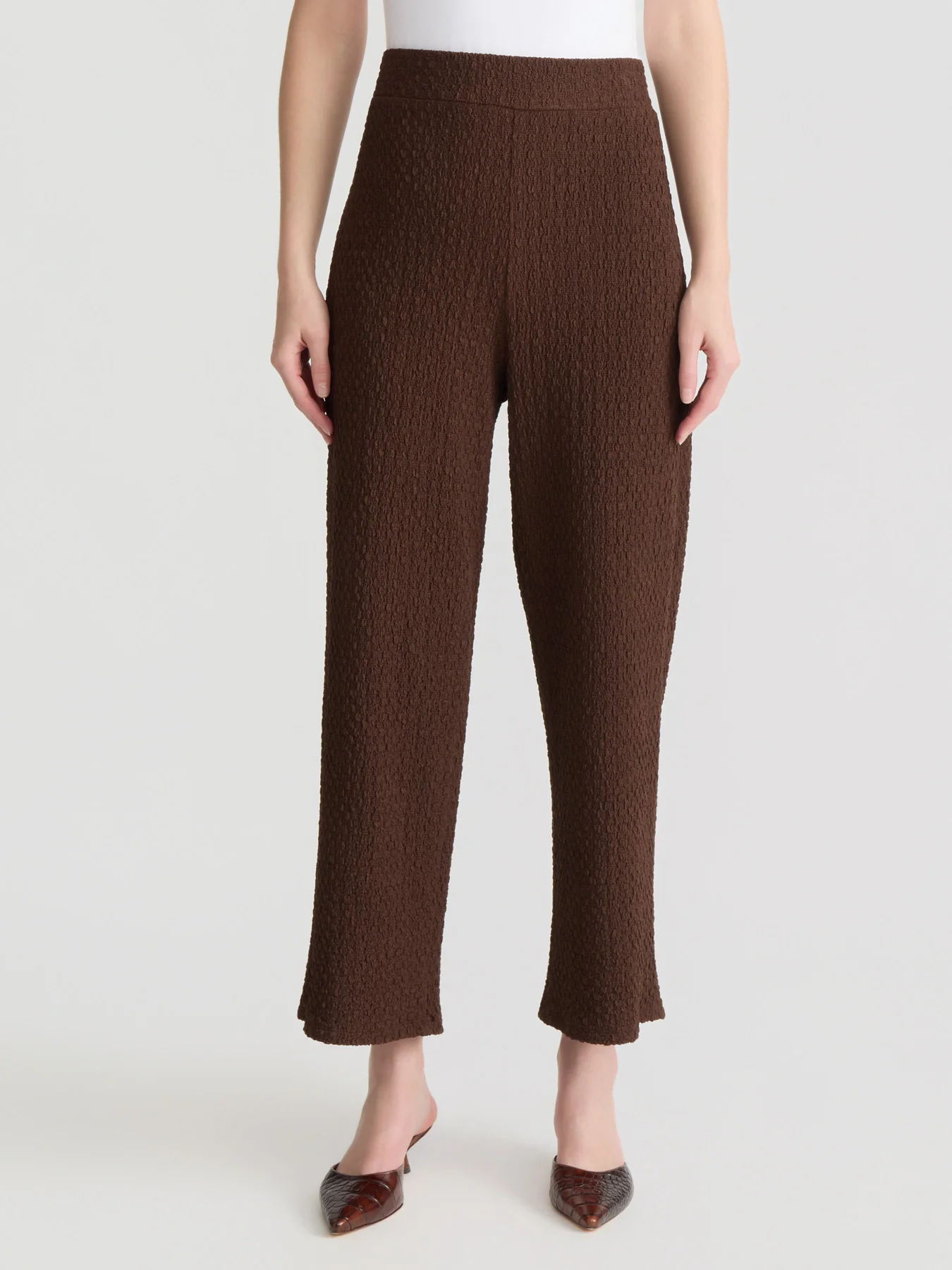 Plus Cropped Wide Leg Pull-On Pant, Cobble Texture