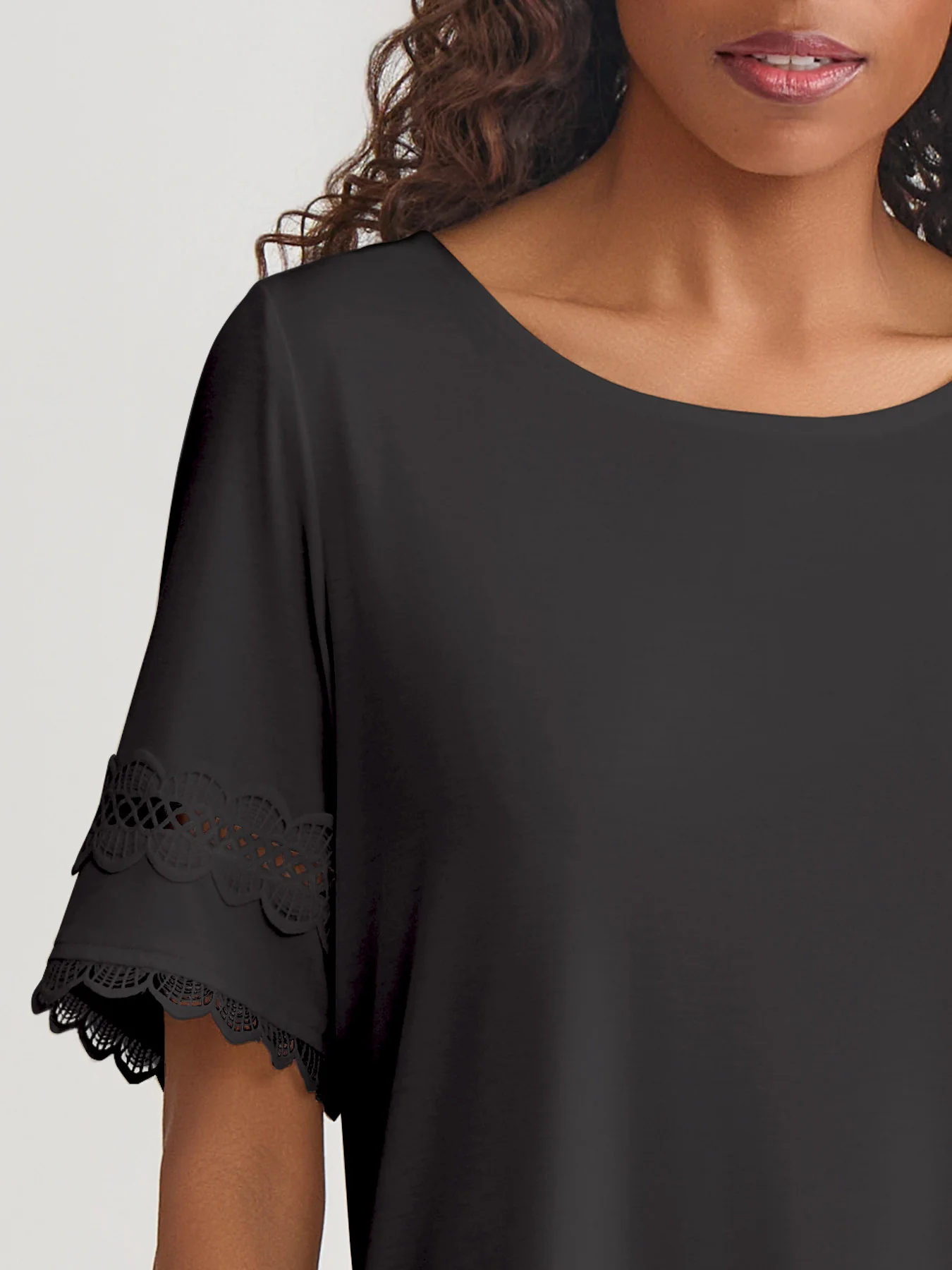 Plus Elbow Sleeve Trim Top, Cotton Elastane - Image 3