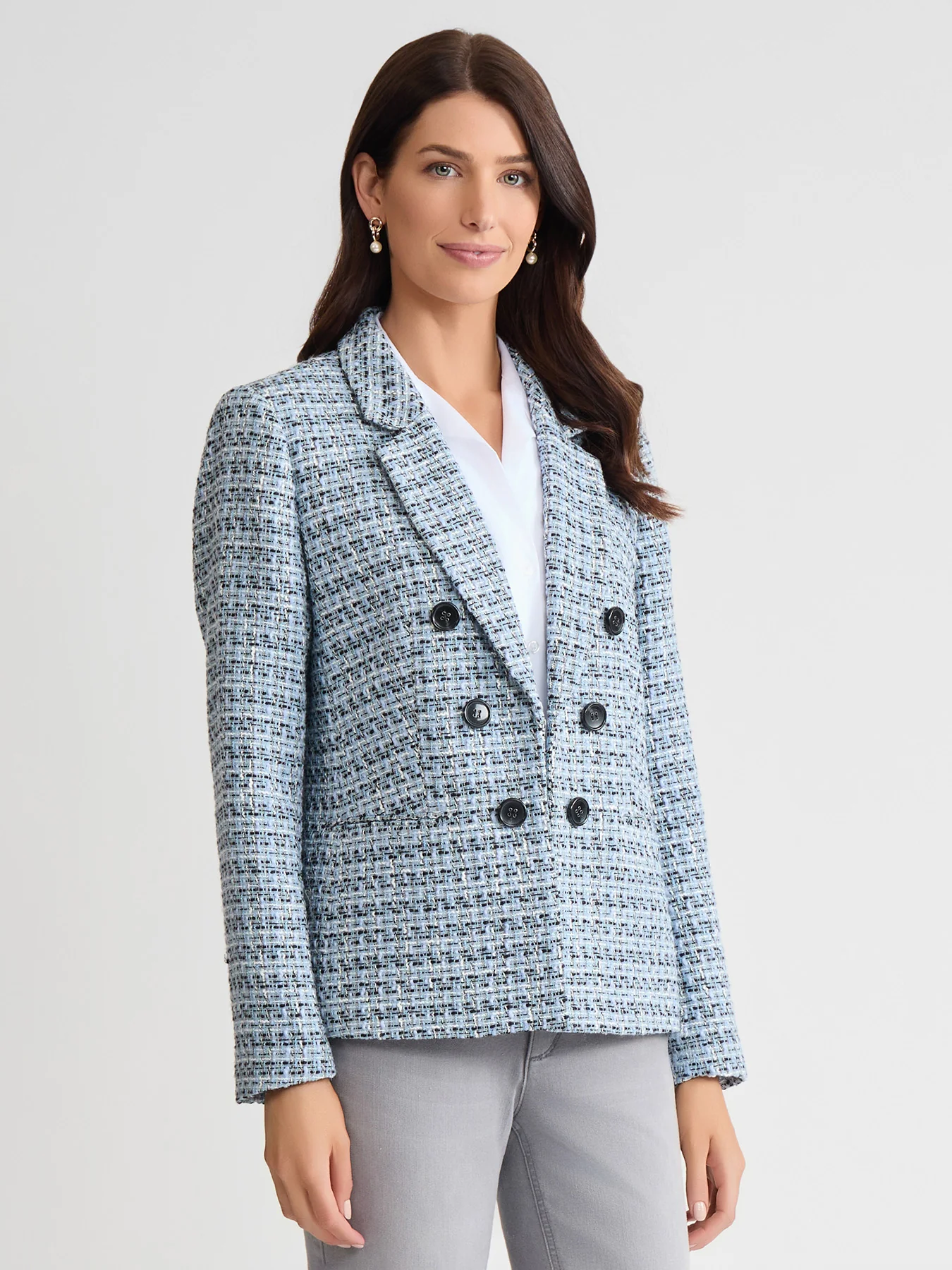 Plus Faux Double Breasted Jacket, Tweed - Image 2