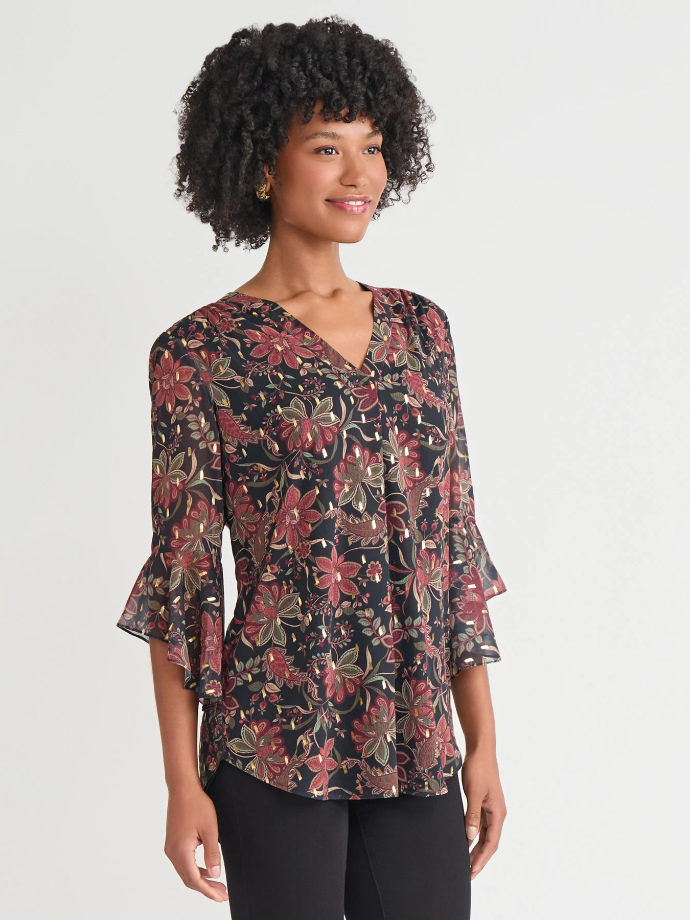 Plus Flutter Sleeve Shimmer Print Blouse - Image 2