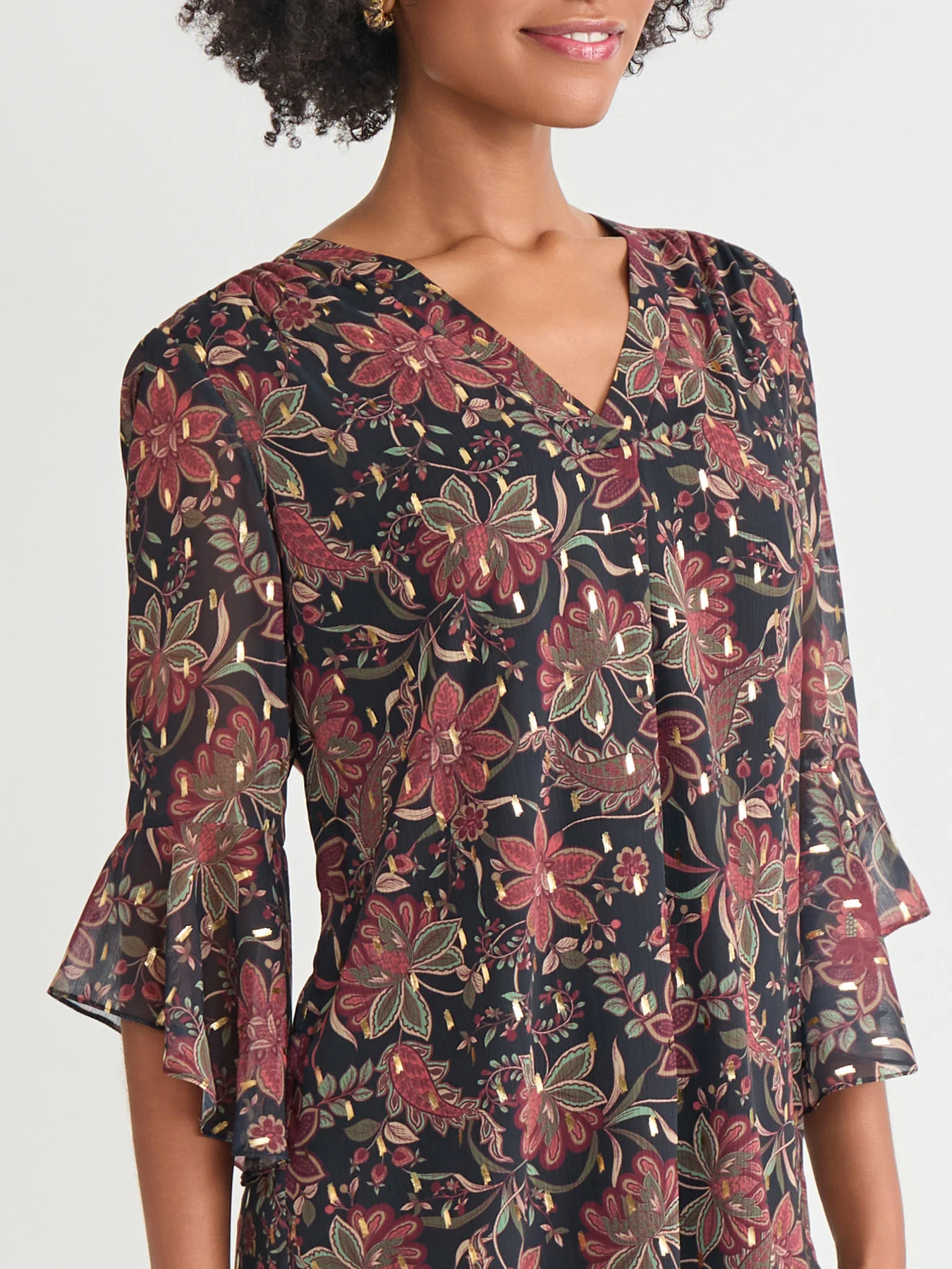 Plus Flutter Sleeve Shimmer Print Blouse - Image 3