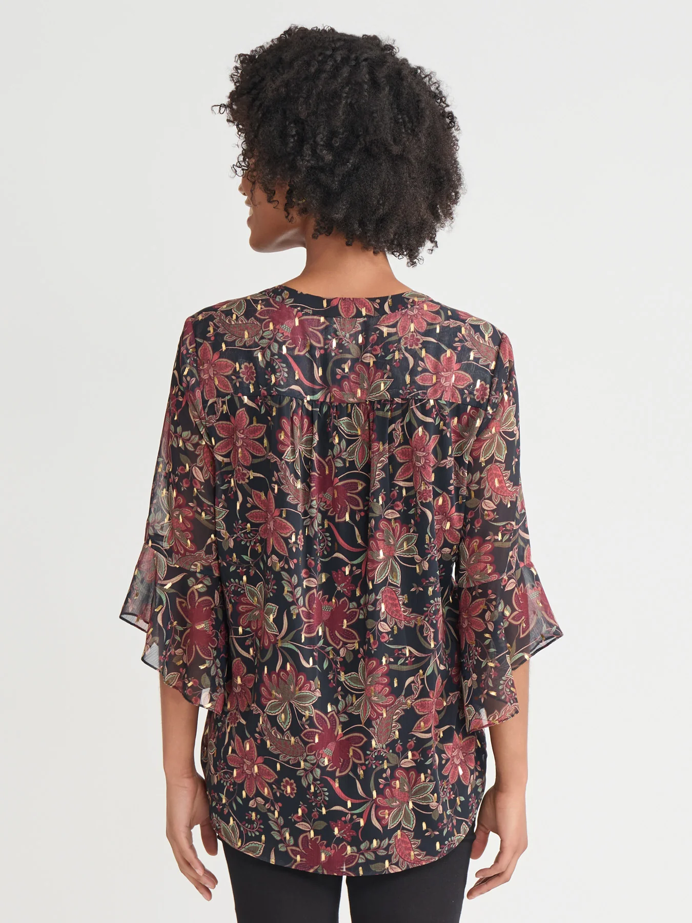 Plus Flutter Sleeve Shimmer Print Blouse - Image 4