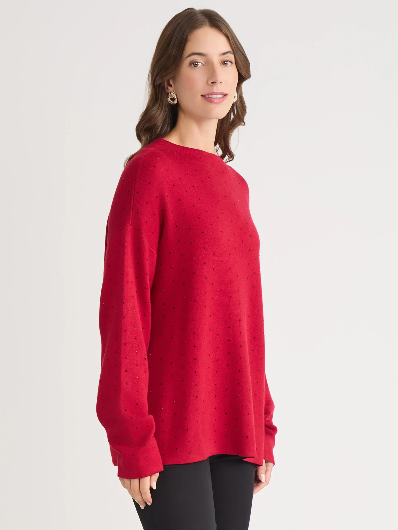 Plus Funnel Neck Studded Accent Sweater - Image 2