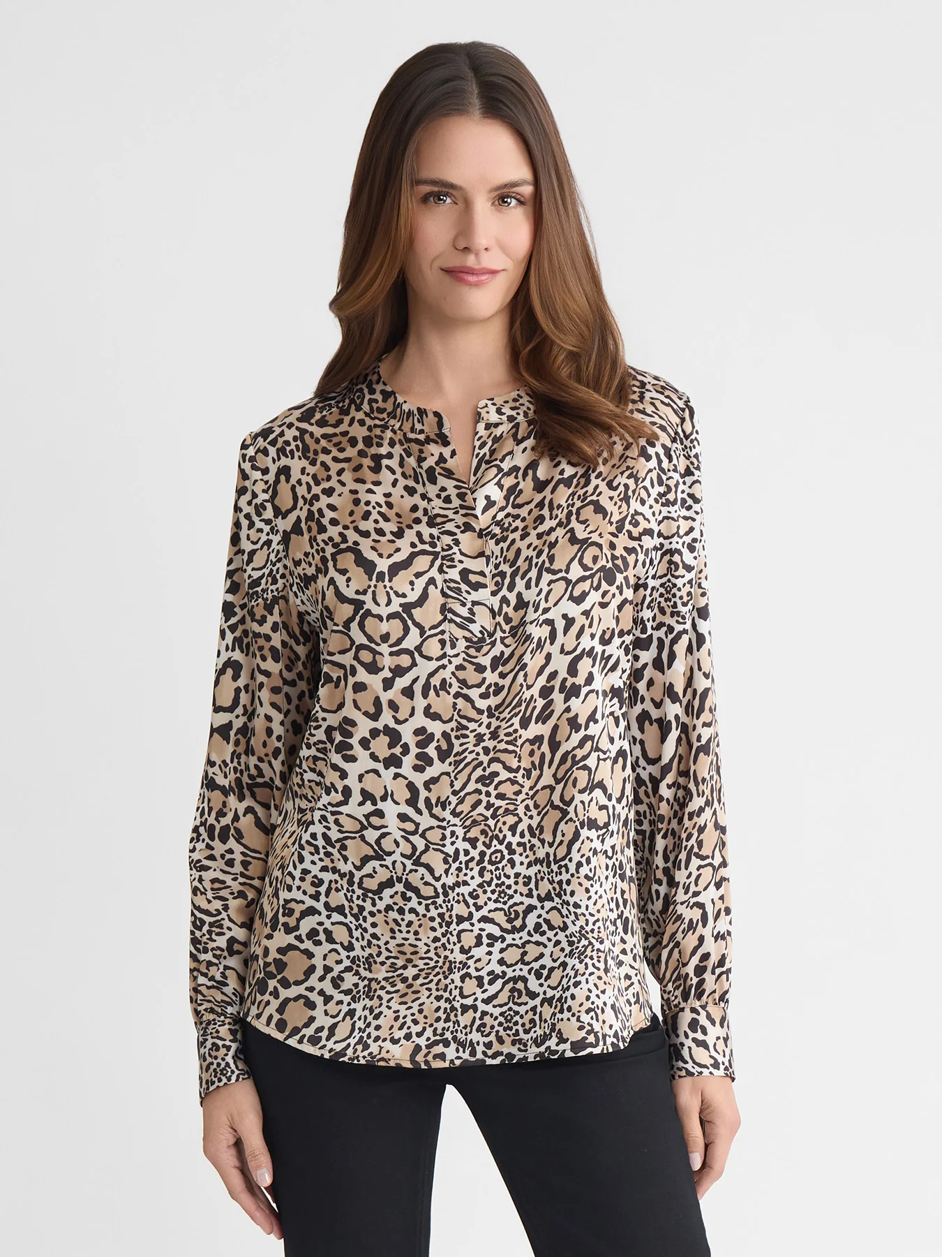 Plus Long Sleeve Popover, Flat Satin