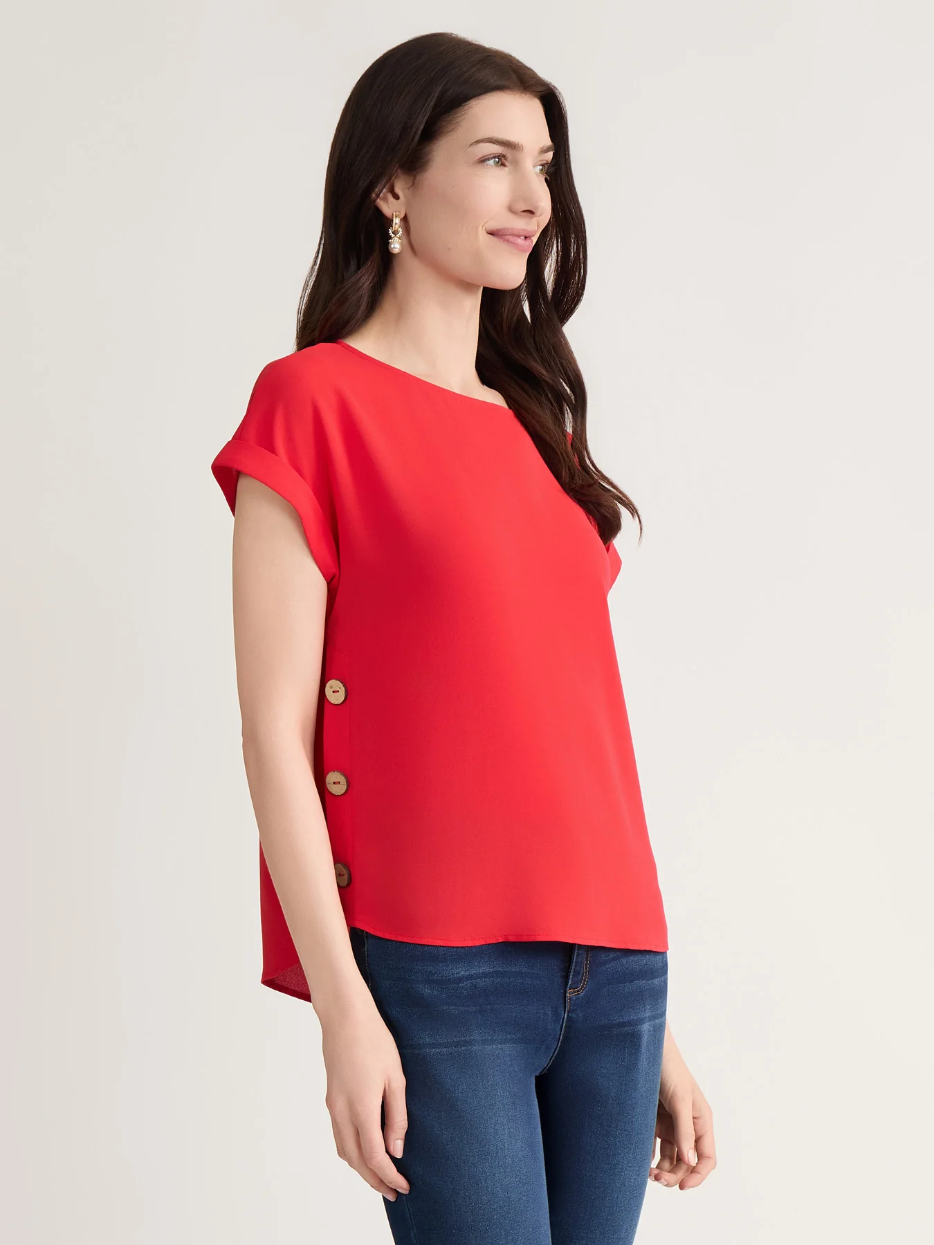Side Button Blouse, Jasper Crepe - Image 2