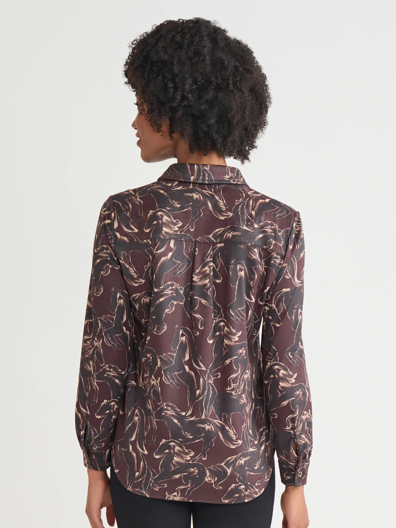 Printed Button Front Shirt, Faux Suede - Image 4