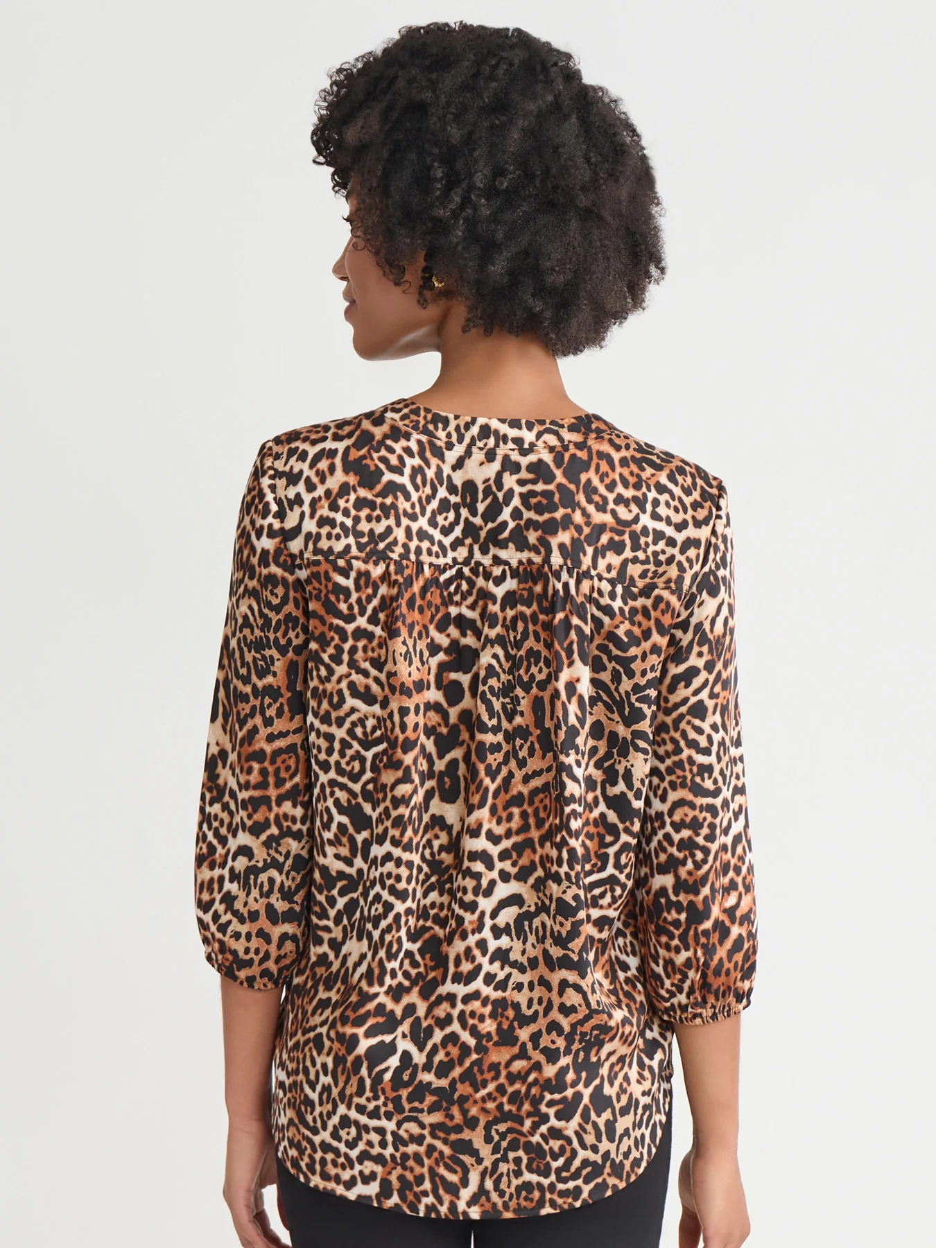 Petite Printed V-Neck Pleated Kelly Blouse, Satin - Image 4