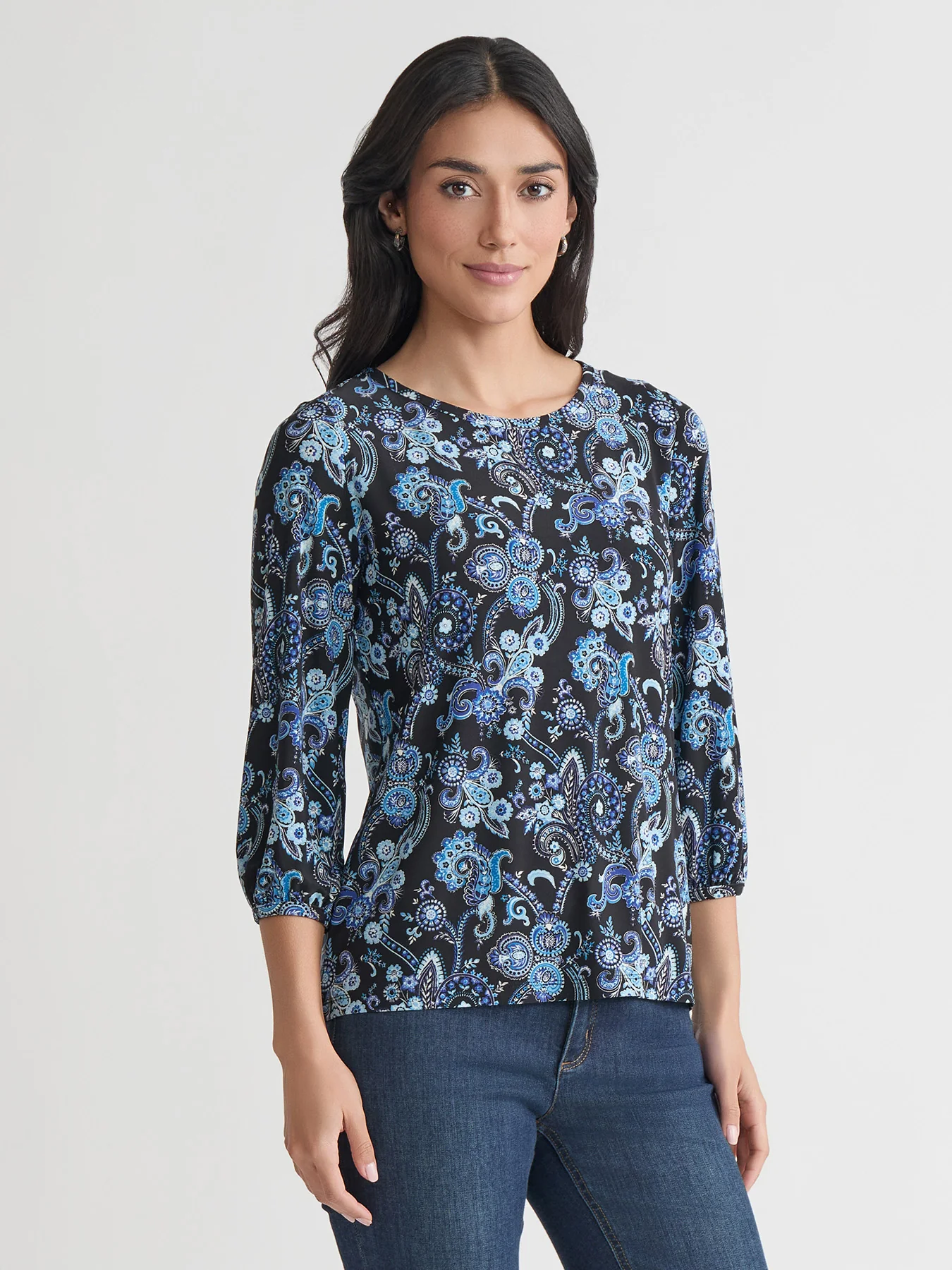 Puff Sleeve Crew Neck, Printed Everyday Knit - Image 2