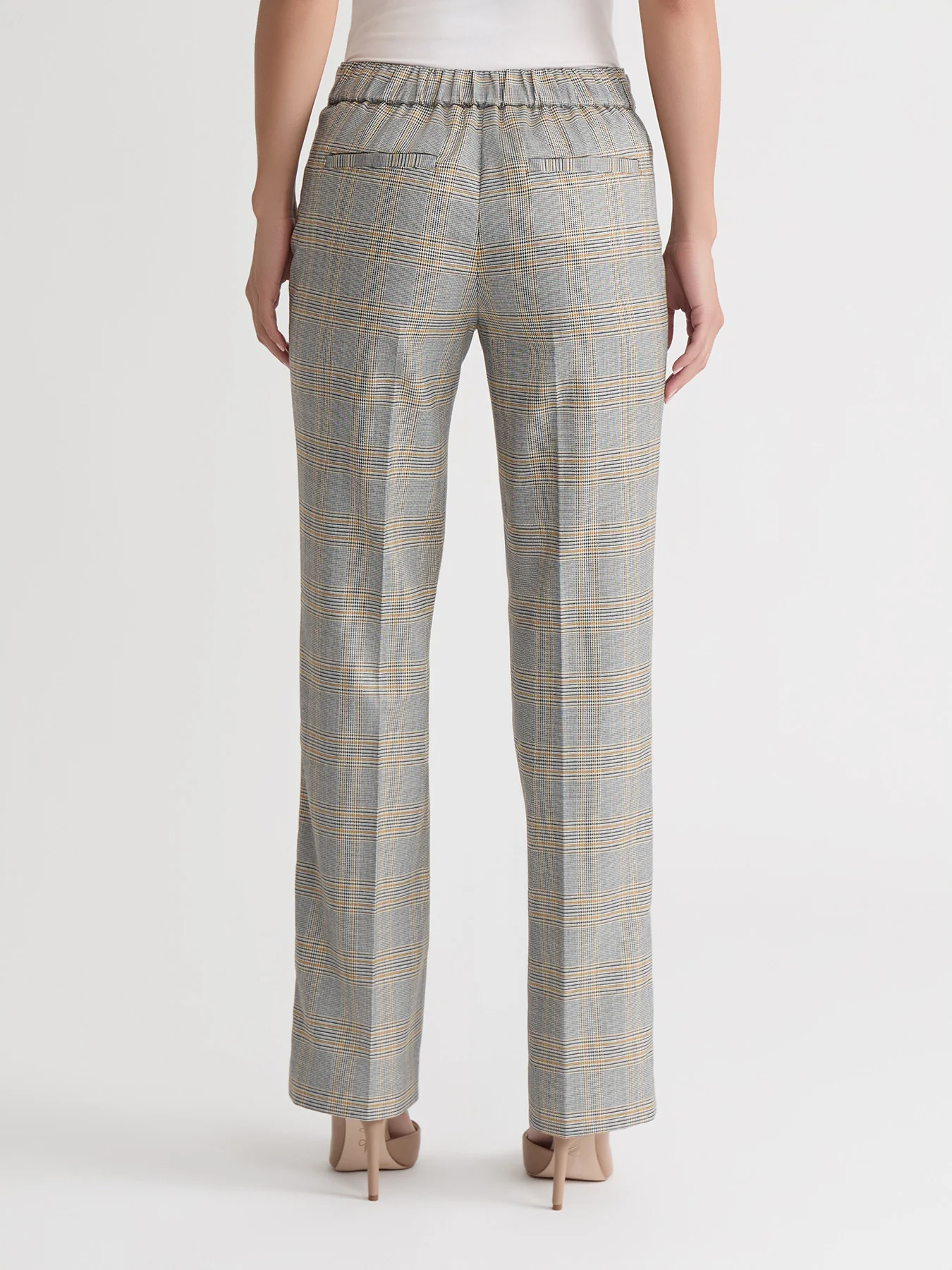 Pull On Button Tab Trouser, Glen Plaid - Image 3