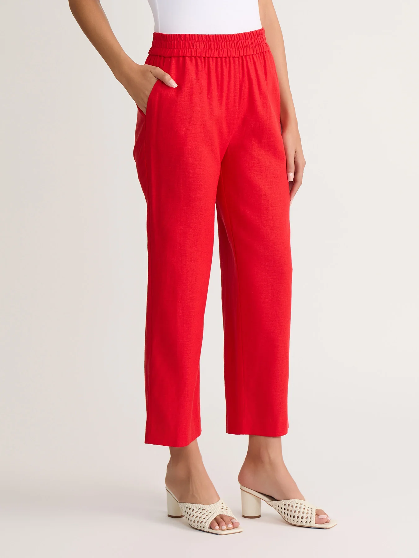 Pull-On Cropped Straight Leg Pant, Linen - Image 2