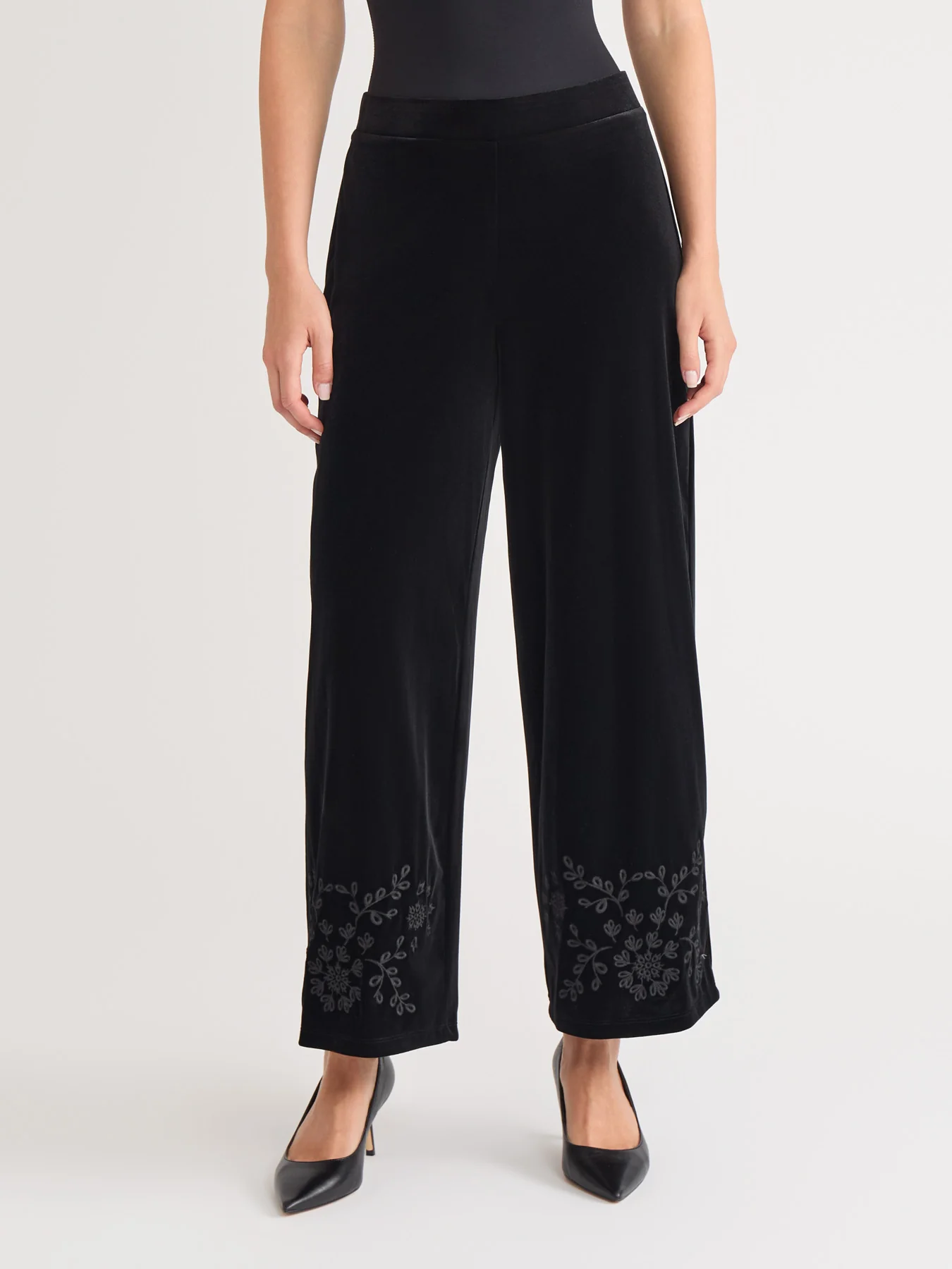 Pull-On Embroidered Velour Pant