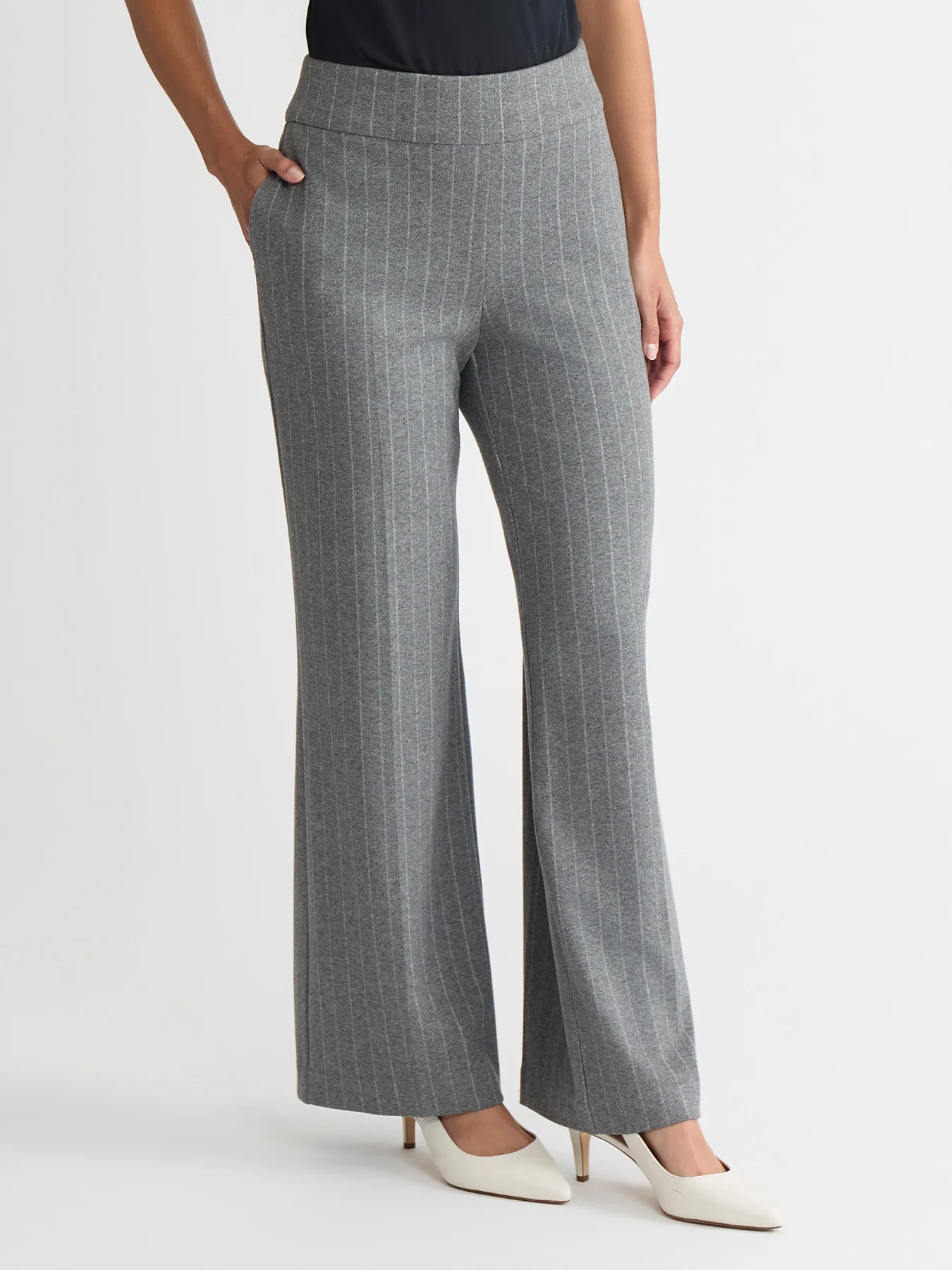 Pull-On Wide Leg Trouser, Pinstripe - Image 2