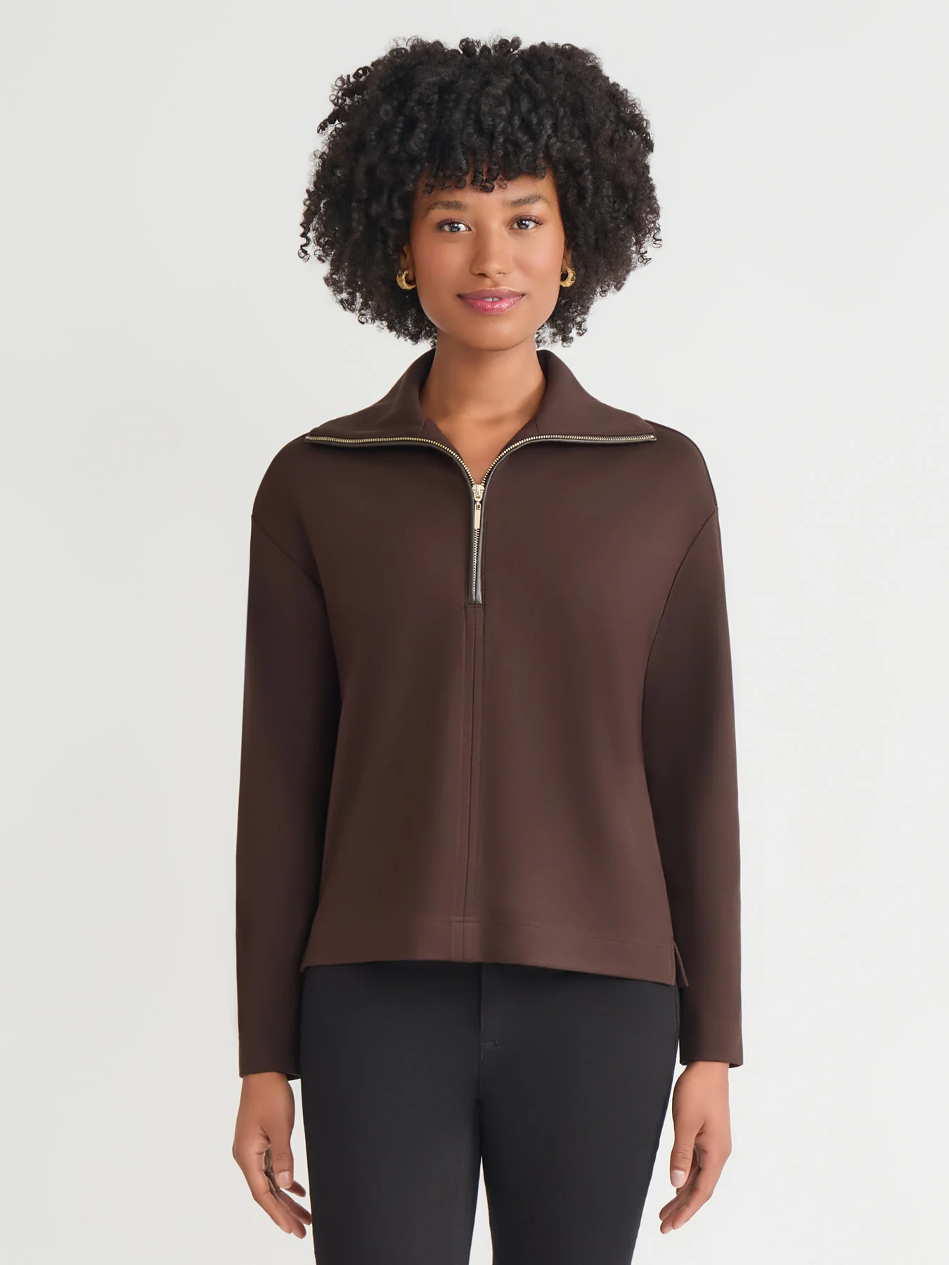 Quarter Zip Pull-Over Top, Serenity Knit